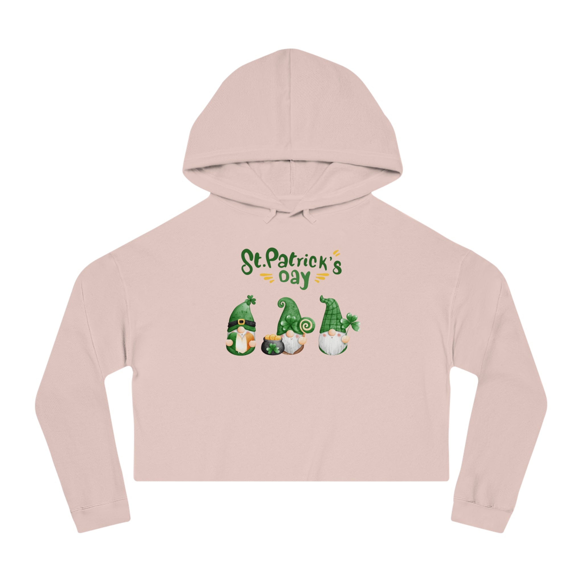 St Patty's Day Gnome Women’s Cropped Hooded Sweatshirt