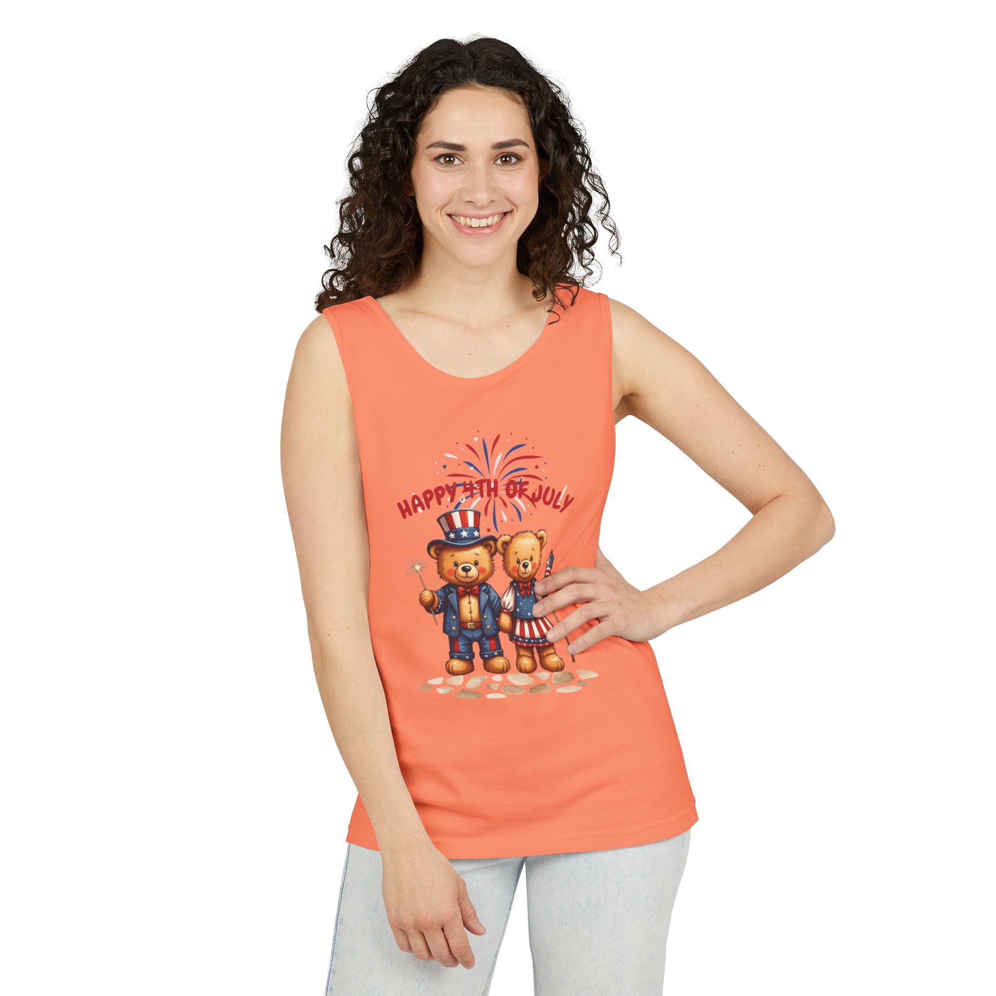 Happy 4th of July Teddy Bear Couple Tank Top