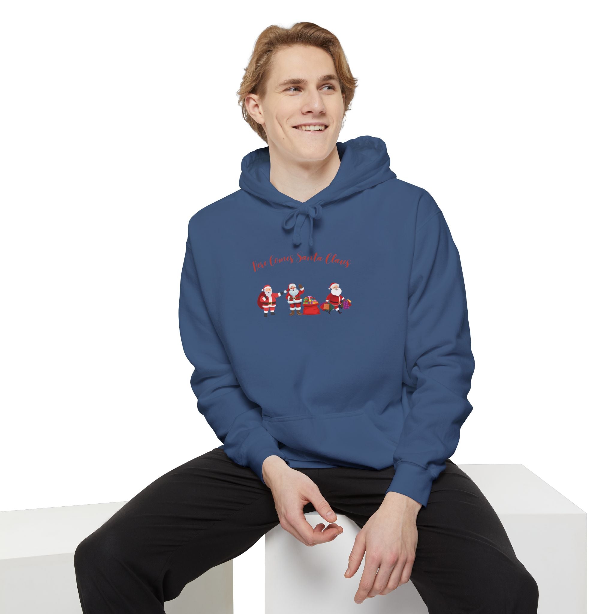 Here Comes Santa Claus Unisex Garment-Dyed Hoodie