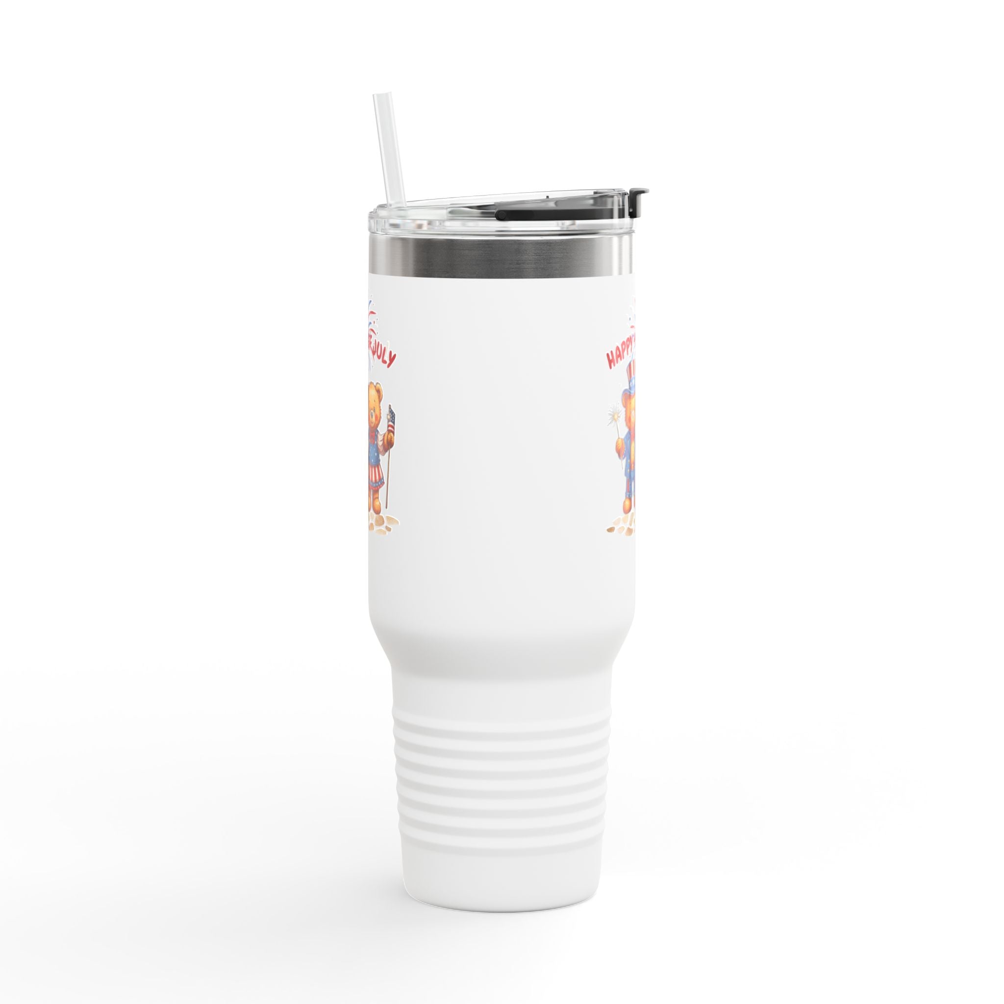 Happy 4th of July Teddy Bear Couple Insulated Travel Mug, 40oz