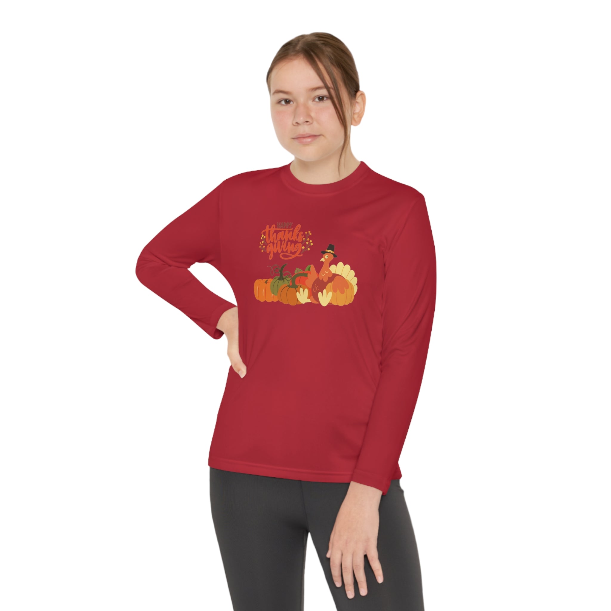 Happy Thanksgiving Turkey Youth Long Sleeve Competitor Tee