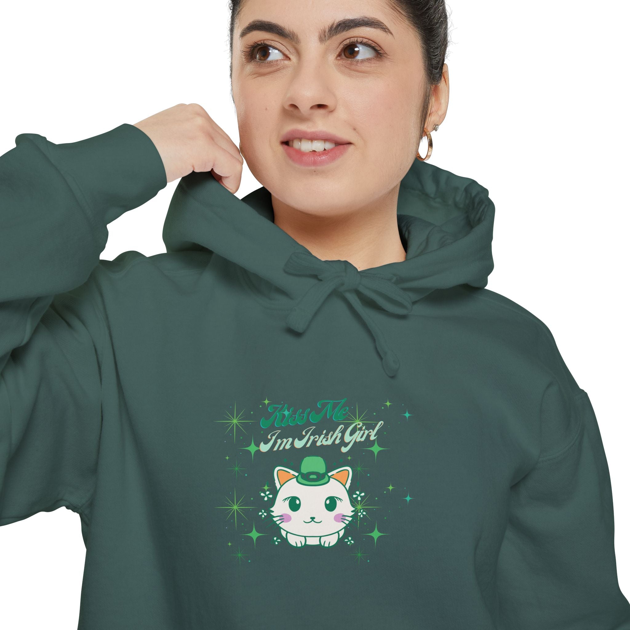 Kiss Me I'm Irish Cat Unisex Garment-Dyed Hoodie