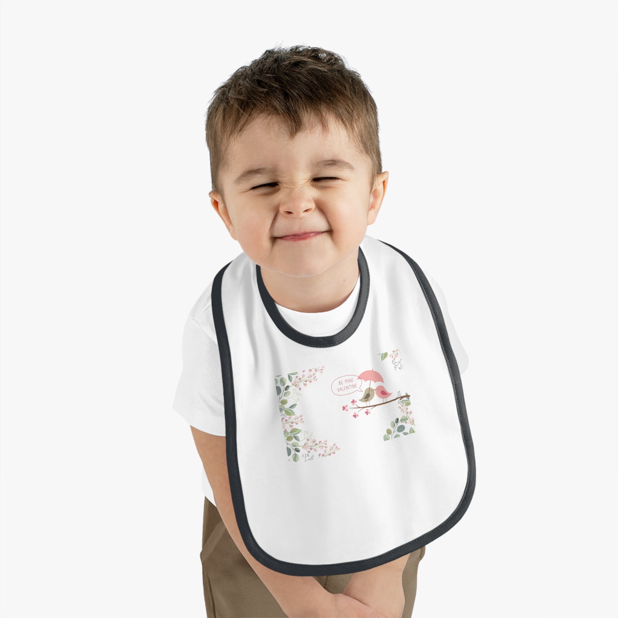 Happy Valentine's Day Lovers Baby Contrast Trim Jersey Bib