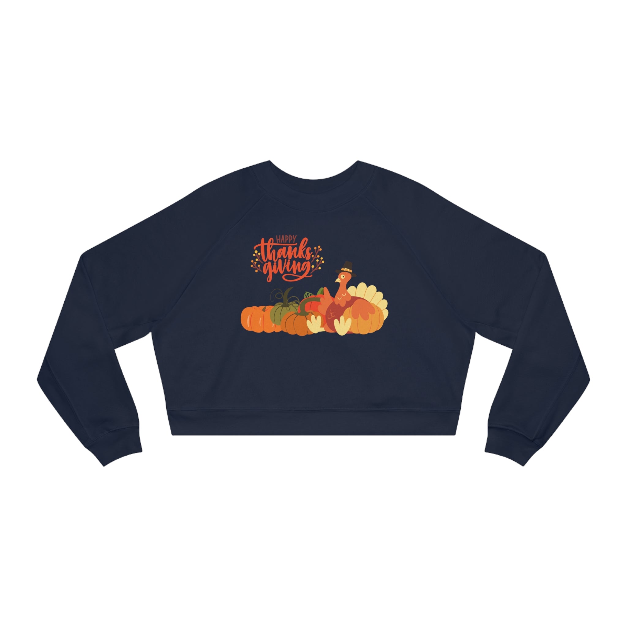 Happy Thanksgiving Turkey Women's Cropped Fleece Pullover