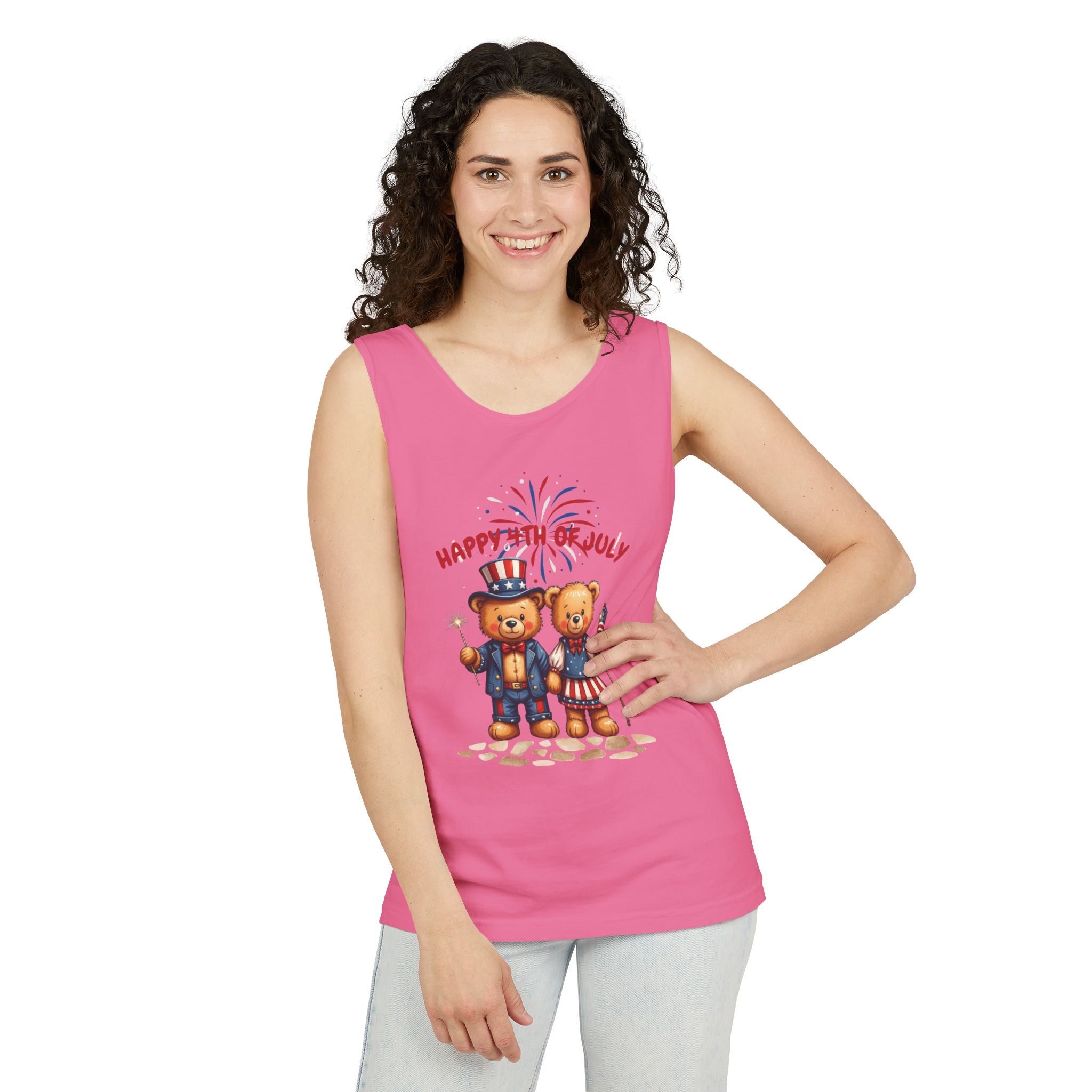 Happy 4th of July Teddy Bear Couple Tank Top