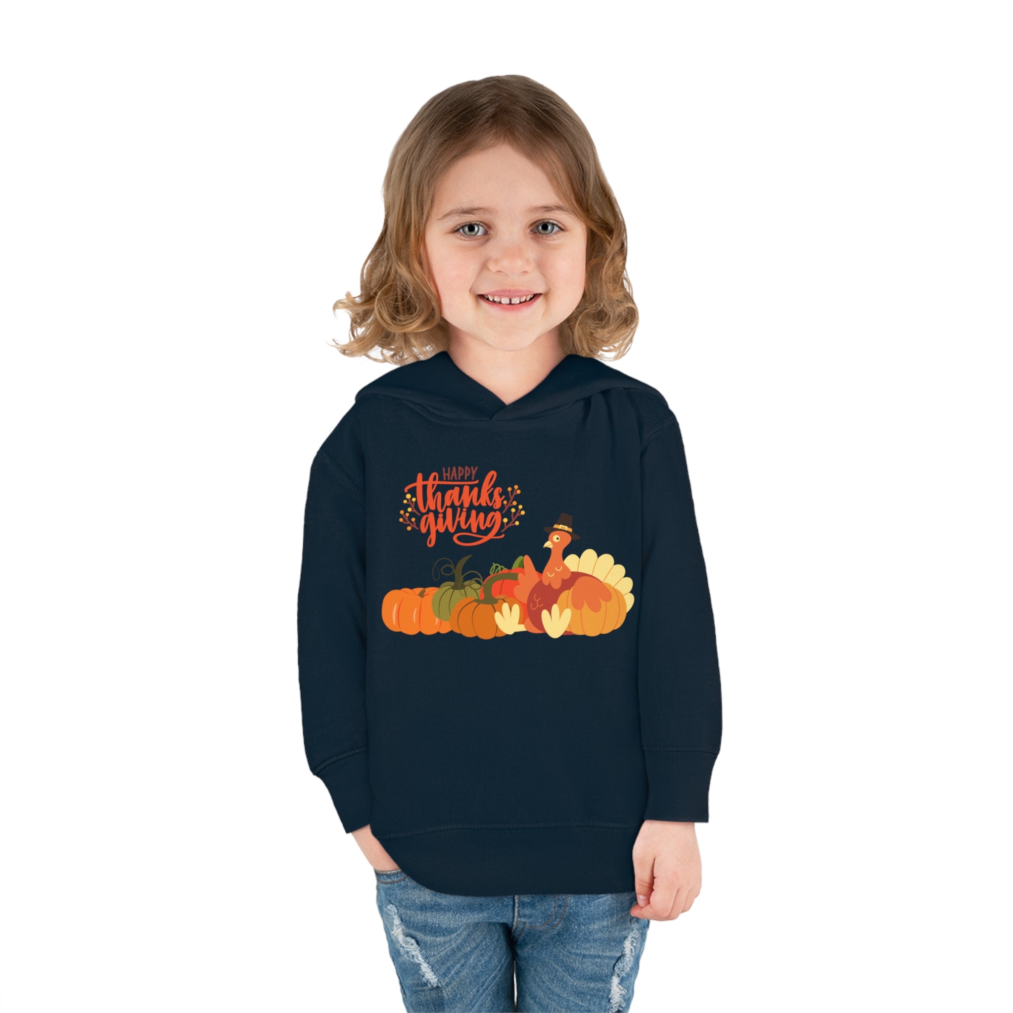Happy Thanksgiving Turkey Toddler Pullover Fleece Hoodie