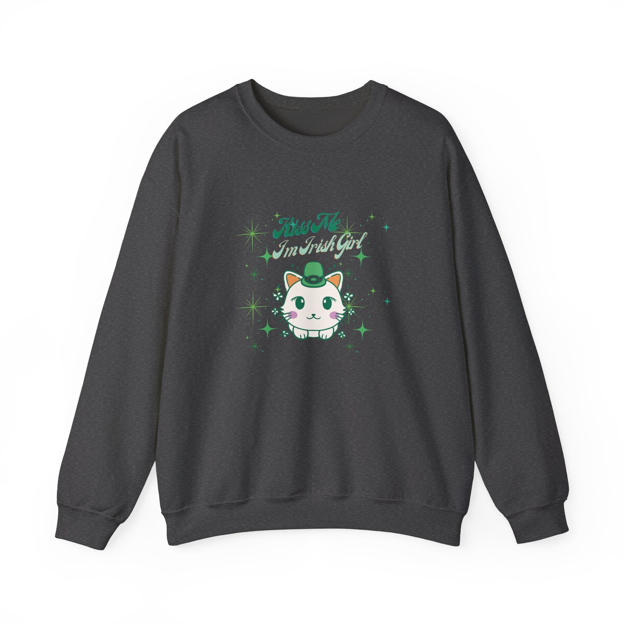 Kiss Me I'm Irish Cat Crewneck Sweatshirt - Unisex Heavy Blend™