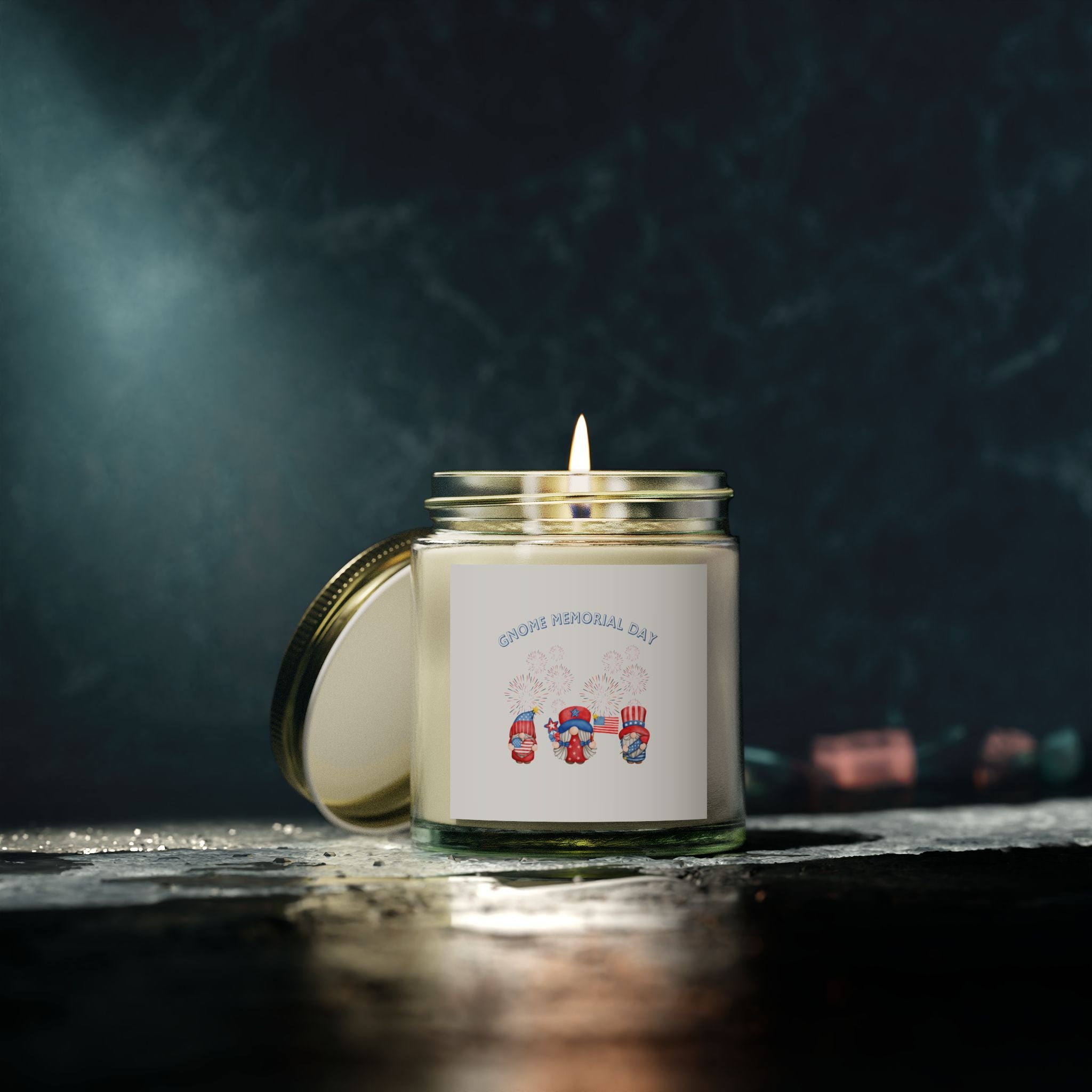 Gnome Memorial Day Scented Candle, Coconut Apricot Wax