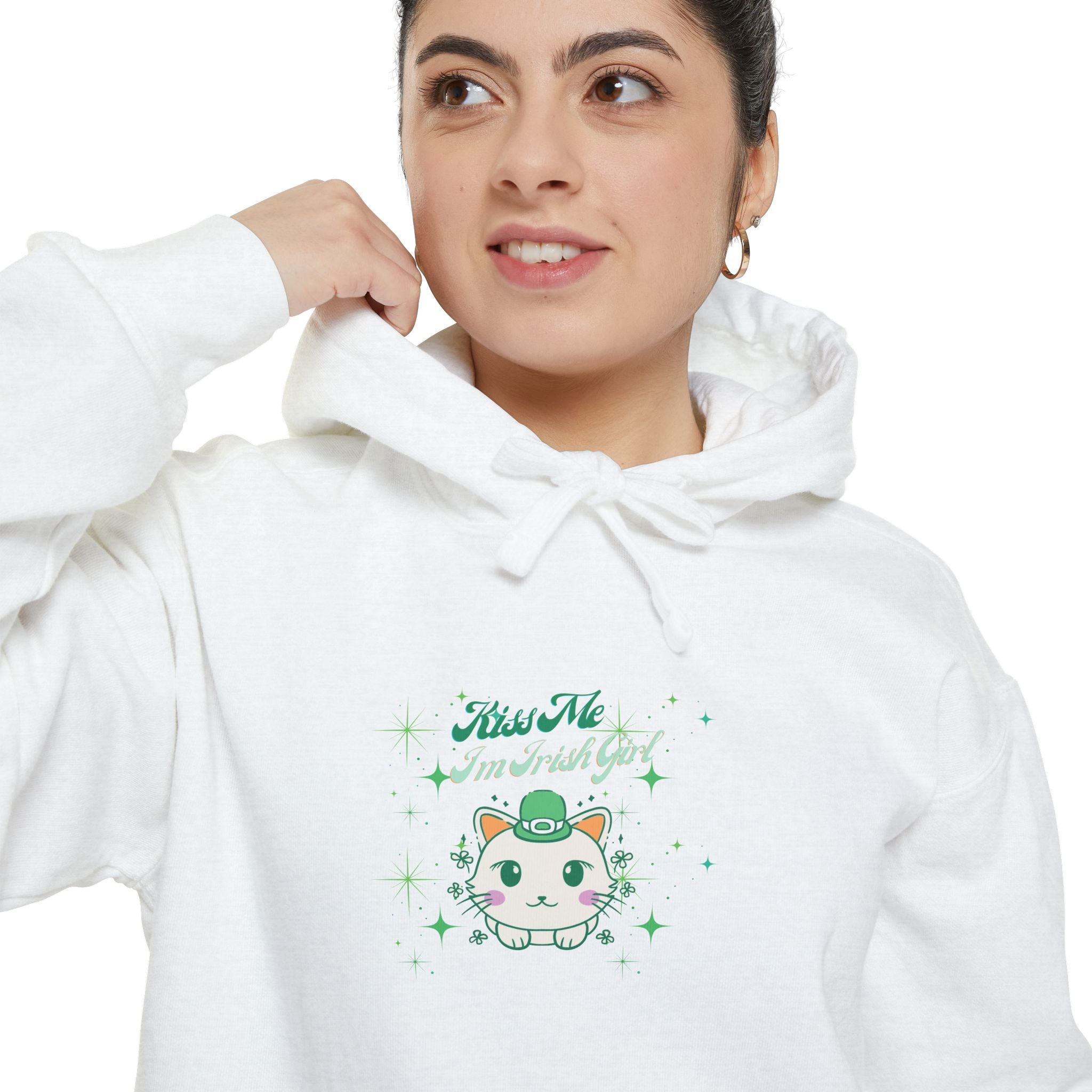 Kiss Me I'm Irish Cat Unisex Garment-Dyed Hoodie