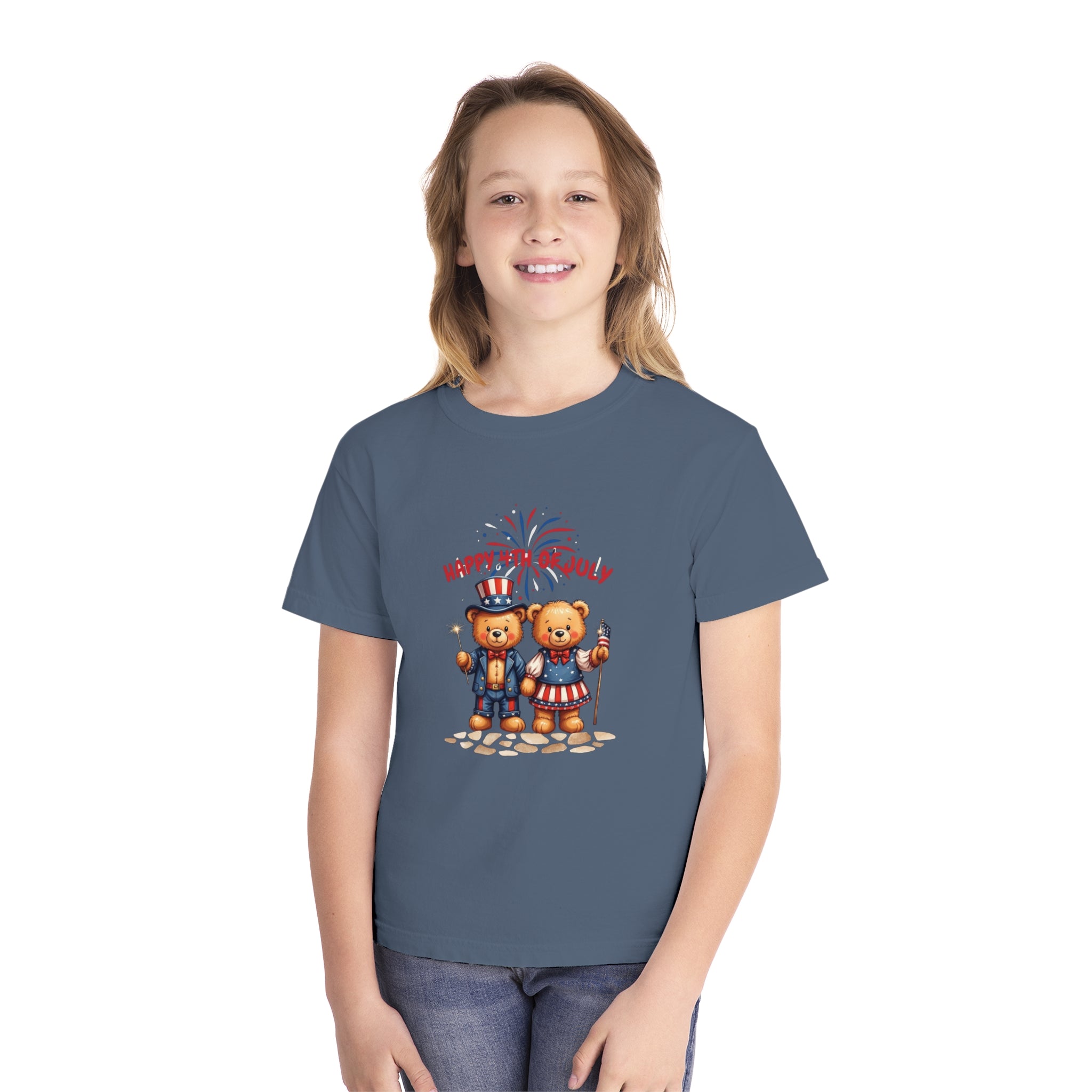 Happy 4th of July Teddy Bear Couple  Youth Midweight Tee