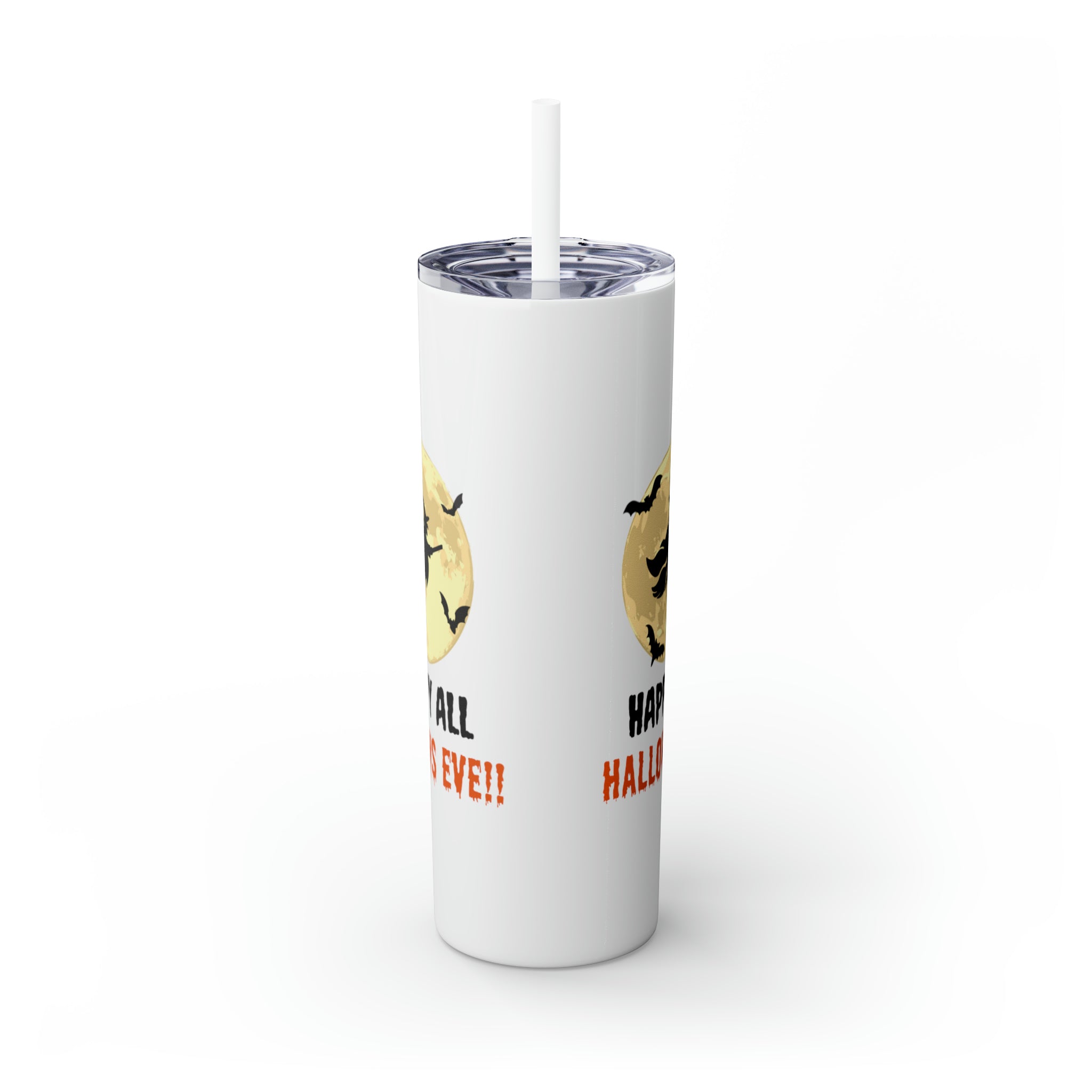 Happy All Hallows Eve Skinny Tumbler with Straw, 20oz