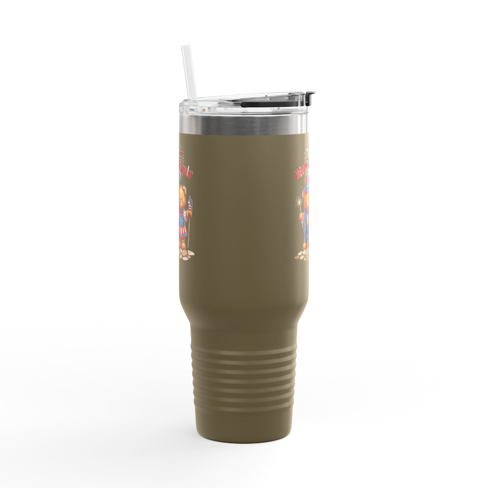 Happy 4th of July Teddy Bear Couple Insulated Travel Mug, 40oz