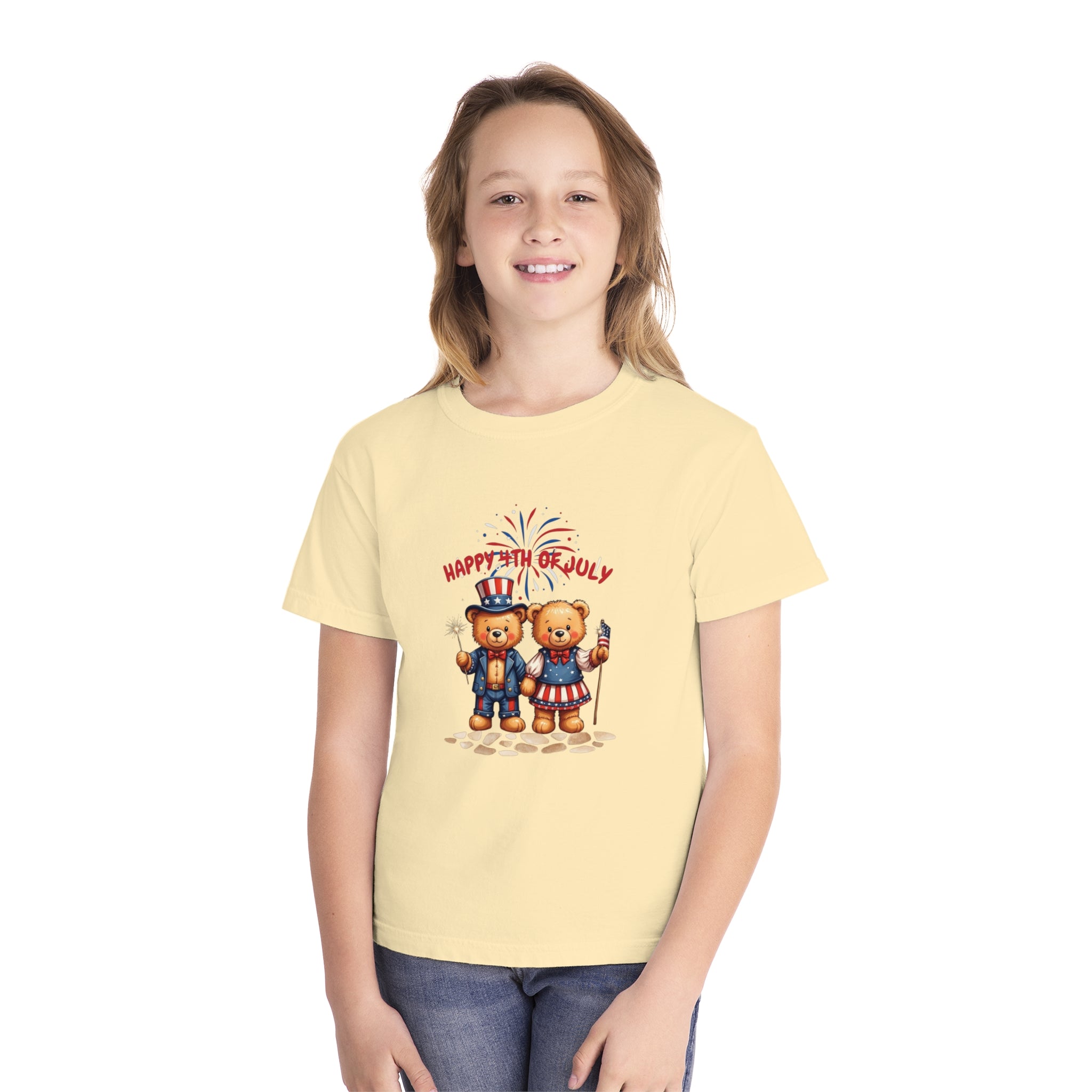 Happy 4th of July Teddy Bear Couple  Youth Midweight Tee