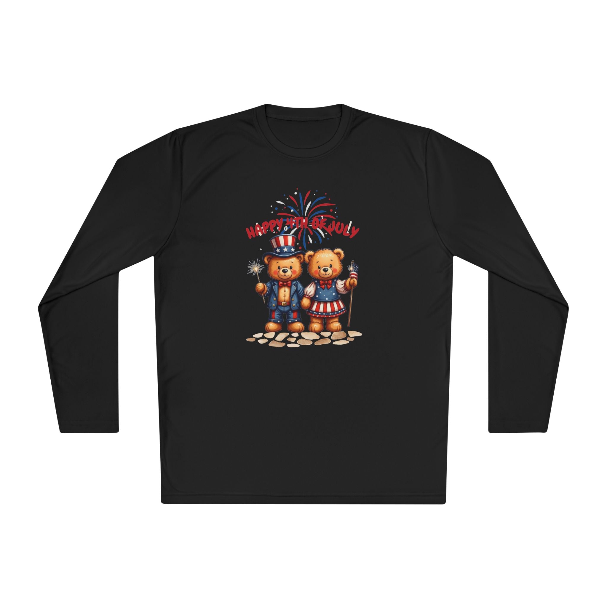 Happy 4th of July Teddy Bear Couple  Unisex Lightweight Long Sleeve Tee