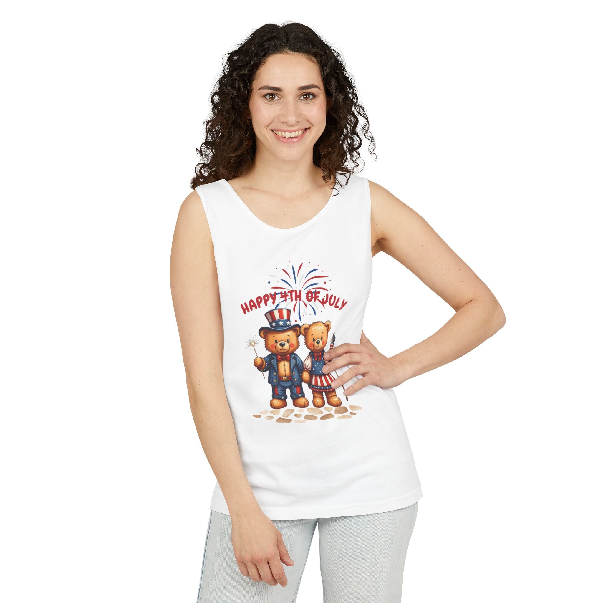 Happy 4th of July Teddy Bear Couple Tank Top