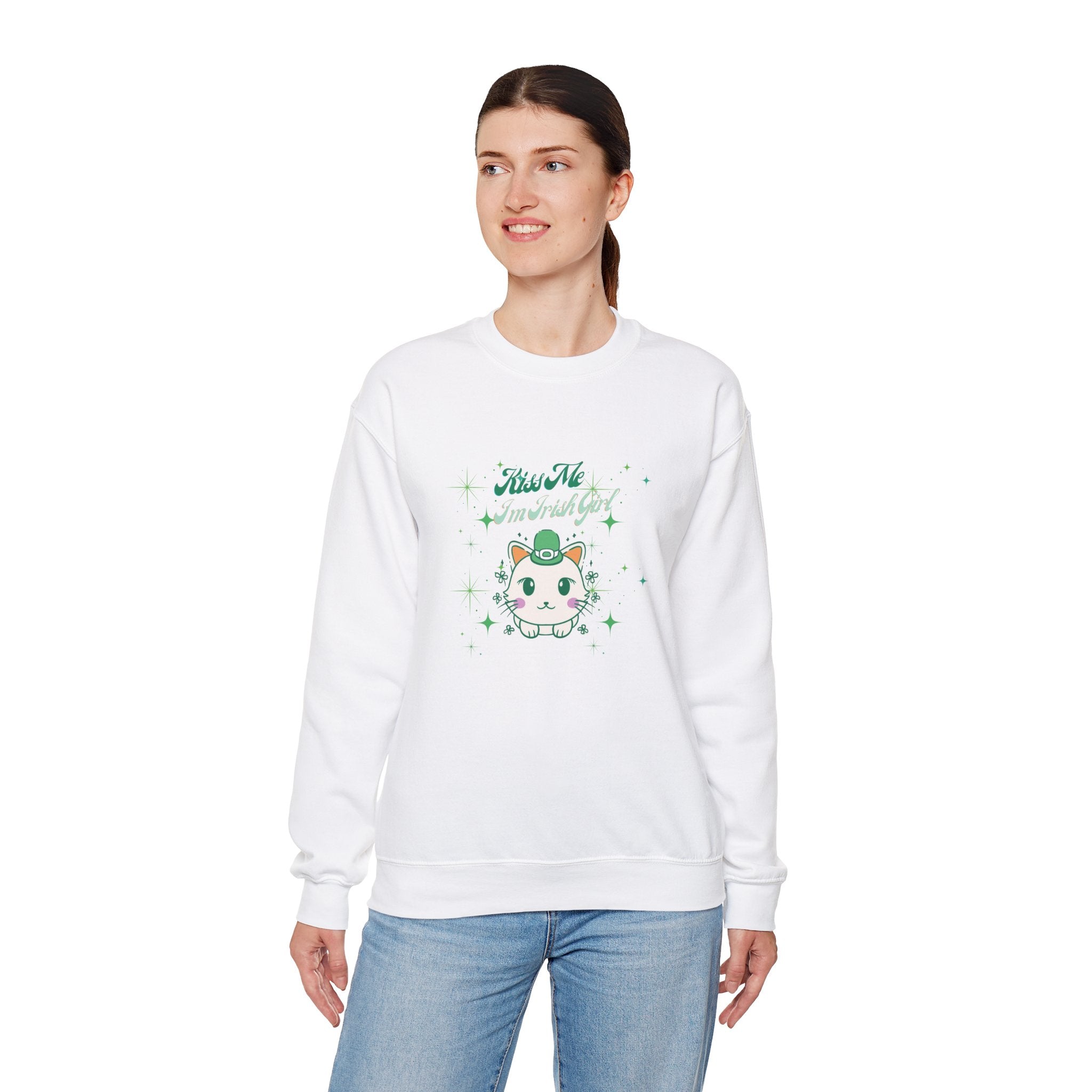 Kiss Me I'm Irish Cat Crewneck Sweatshirt - Unisex Heavy Blend™