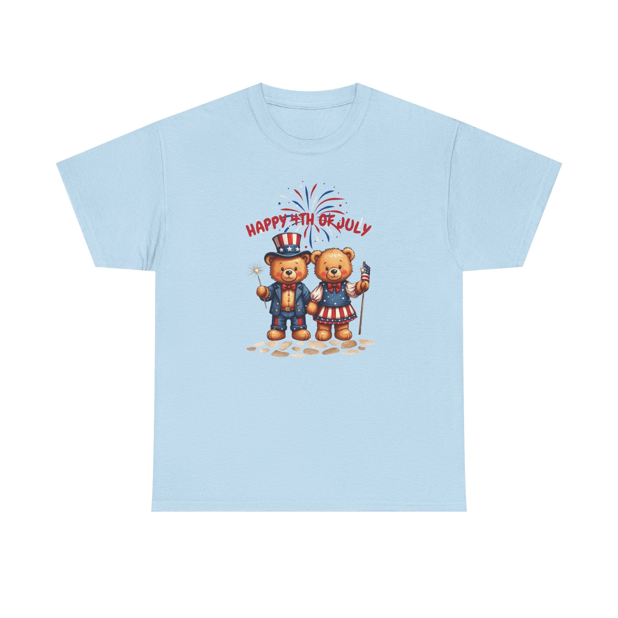 Happy 4th of July Teddy Bear Couple Unisex Heavy Cotton Tee