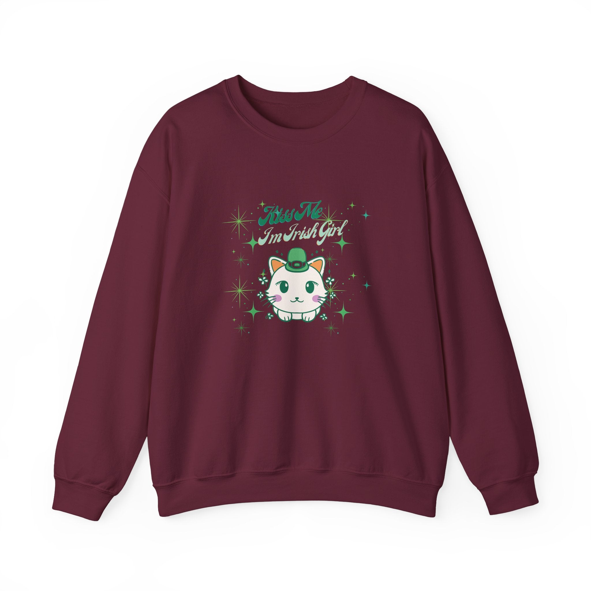 Kiss Me I'm Irish Cat Crewneck Sweatshirt - Unisex Heavy Blend™