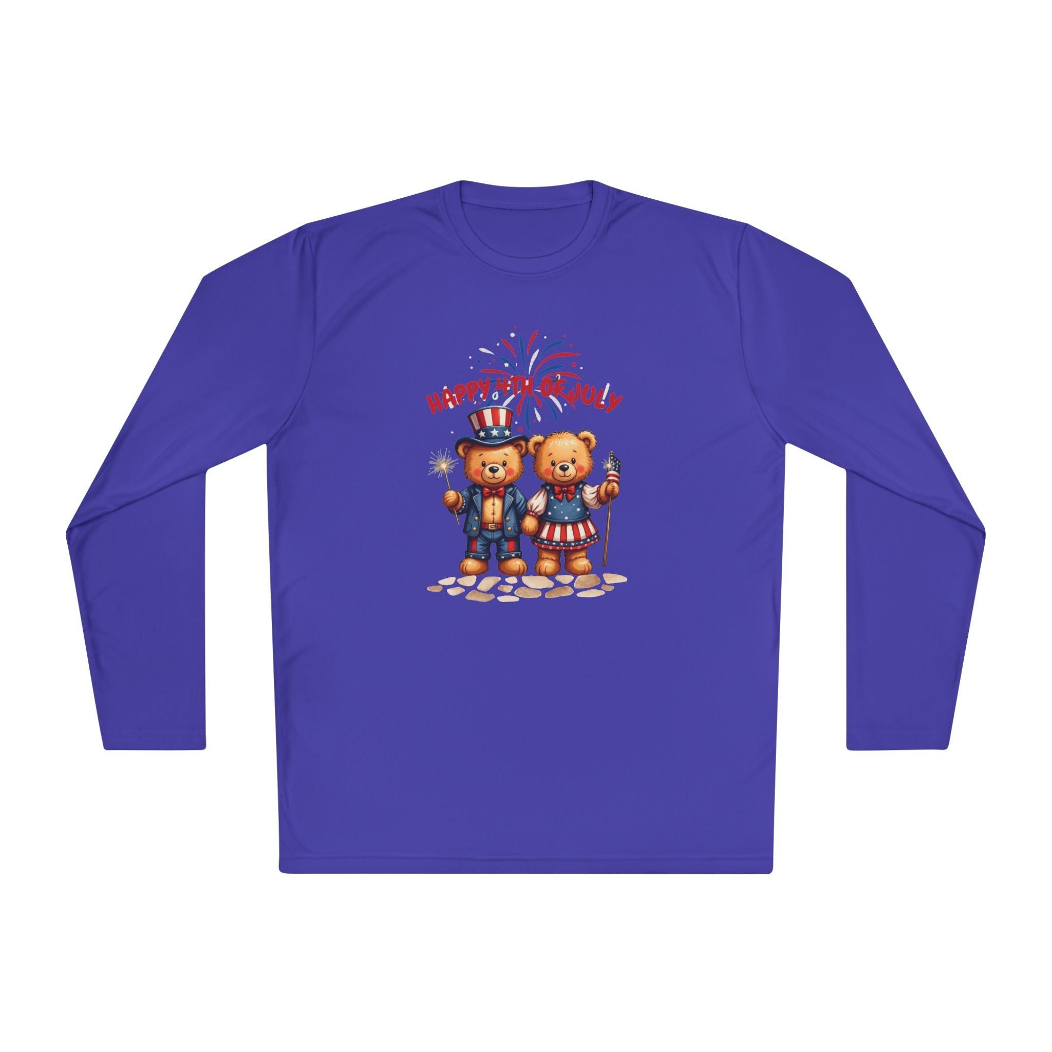 Happy 4th of July Teddy Bear Couple  Unisex Lightweight Long Sleeve Tee