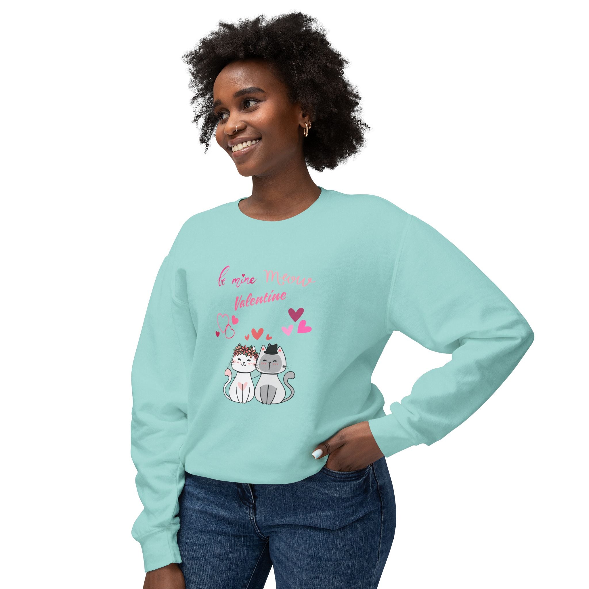 Meow Valentine's Day Unisex Lightweight Crewneck Sweatshirt