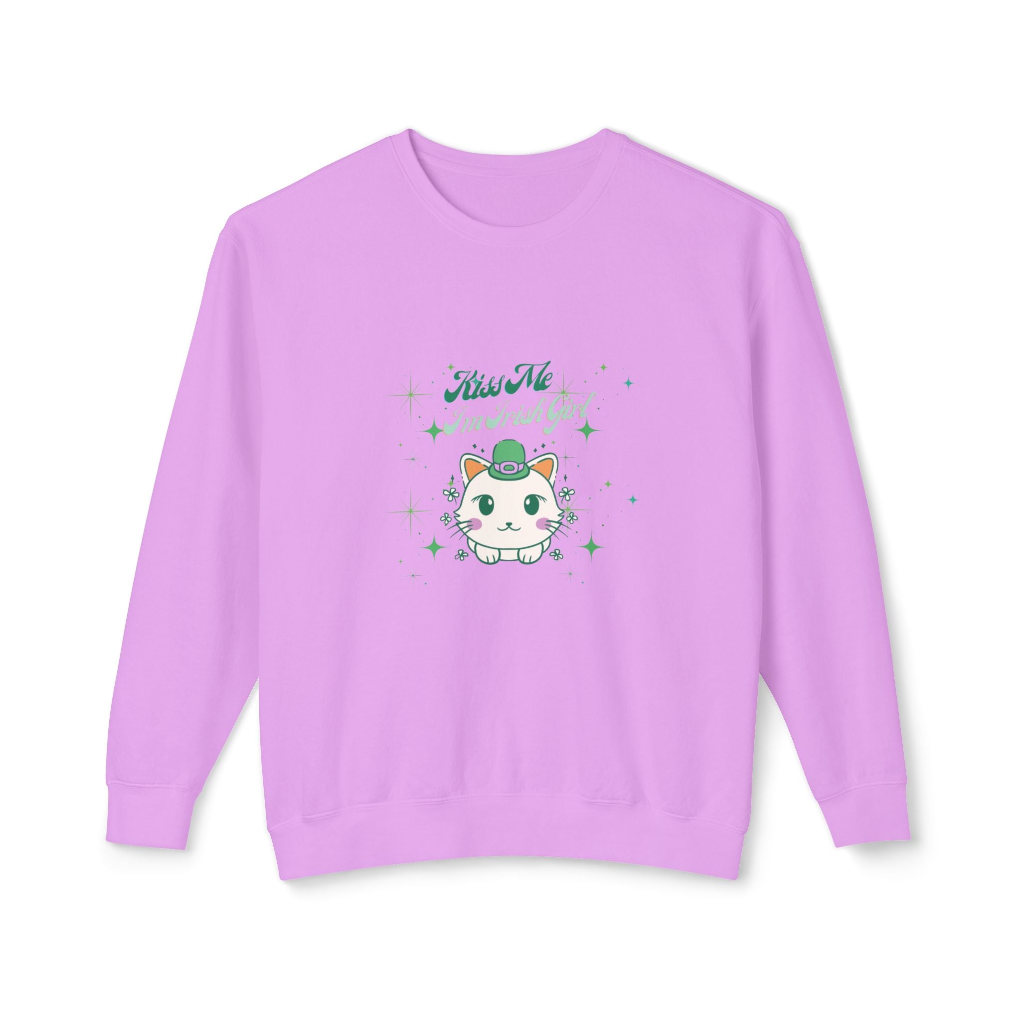 Kiss Me I'm Irish Cat Unisex Lightweight Crewneck Sweatshirt
