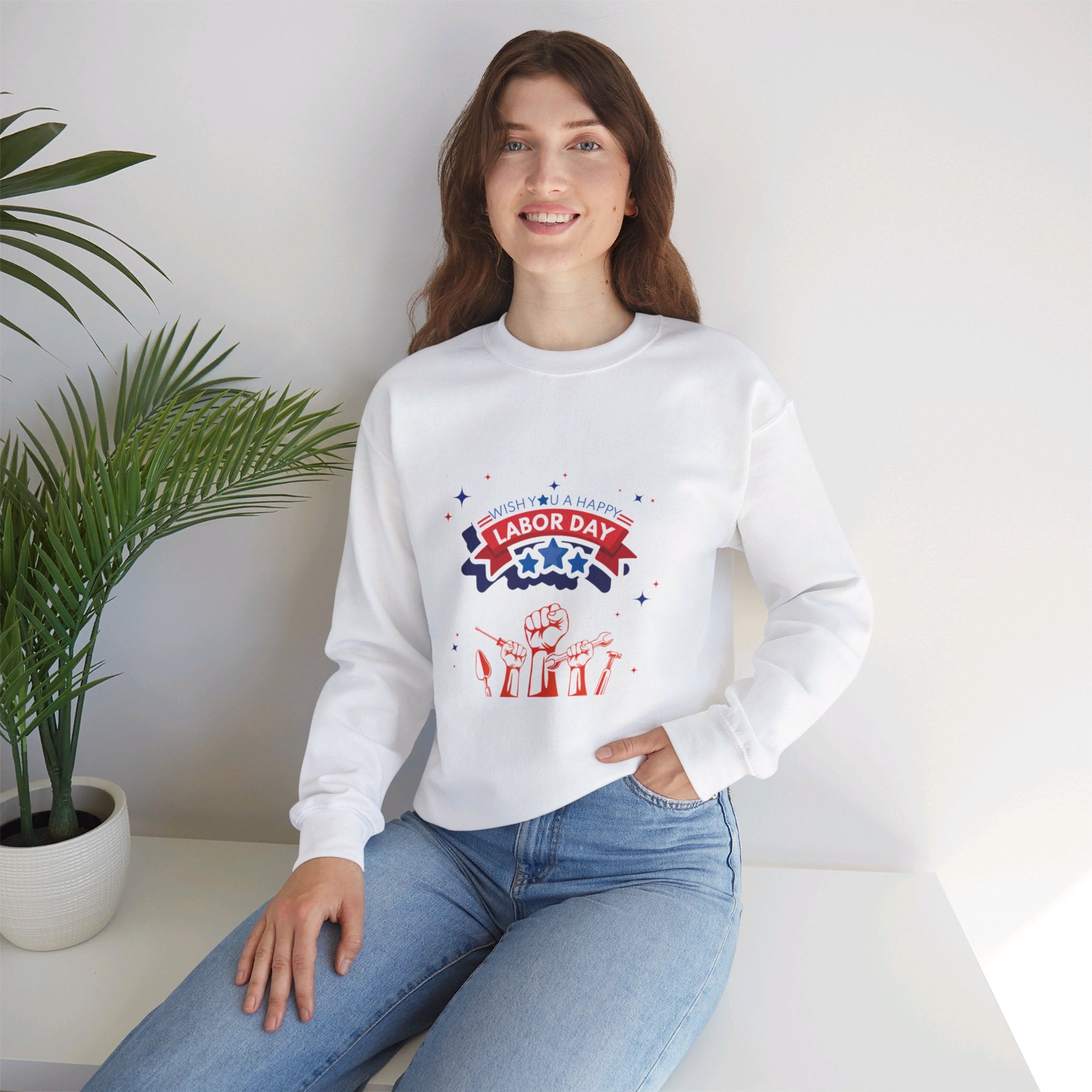 Wish U A Happy Labor Day Unisex Heavy Blend™ Crewneck Sweatshirt