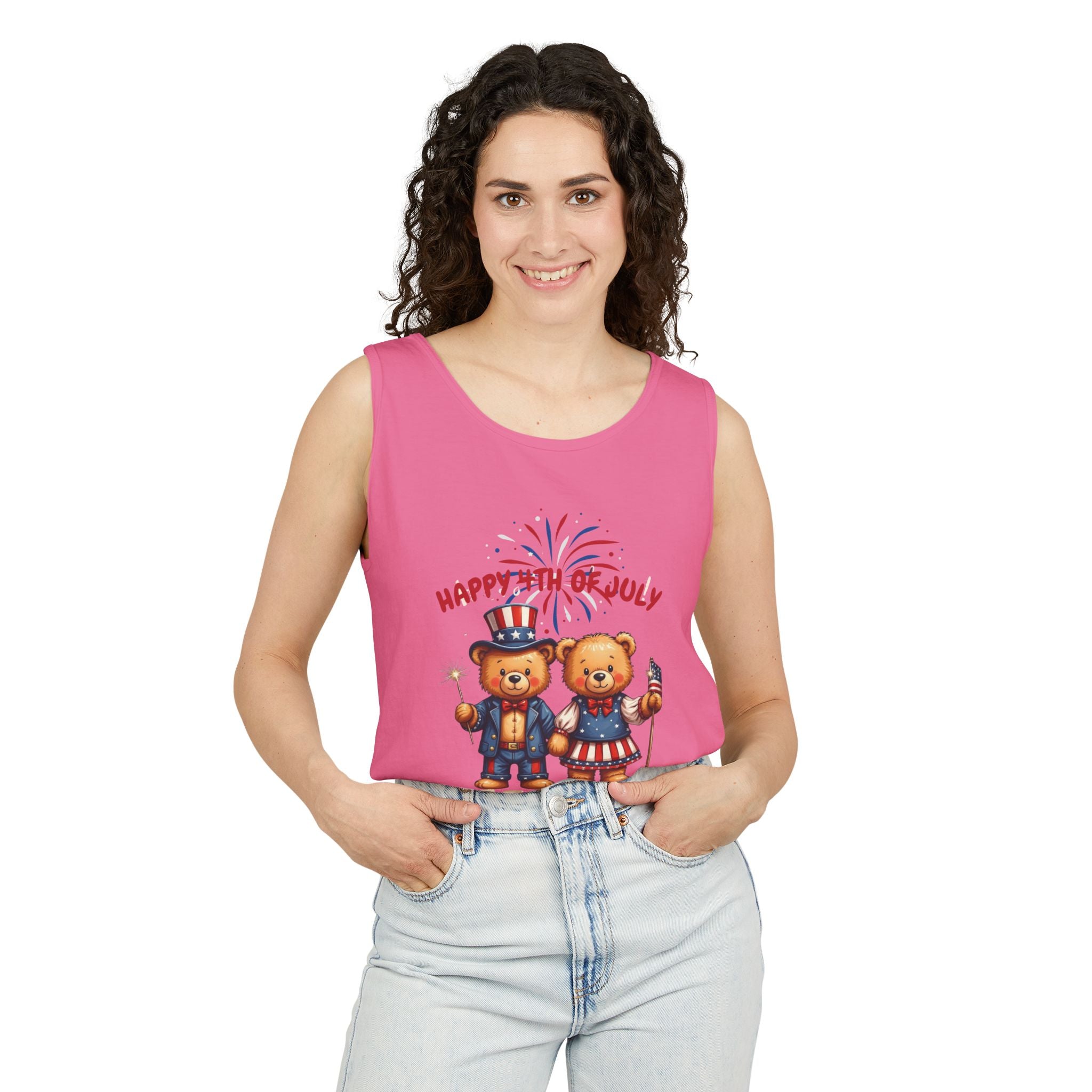 Happy 4th of July Teddy Bear Couple Tank Top