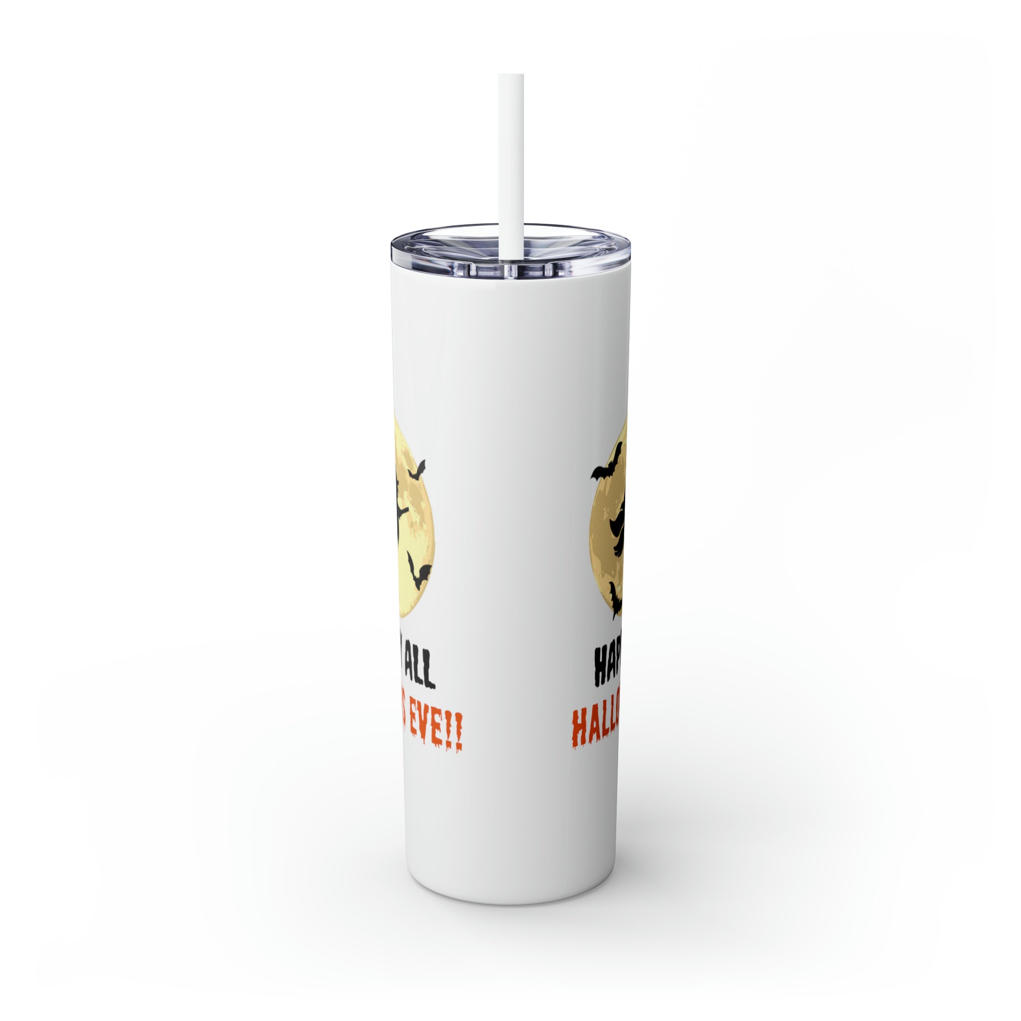 Happy All Hallows Eve Skinny Tumbler with Straw, 20oz