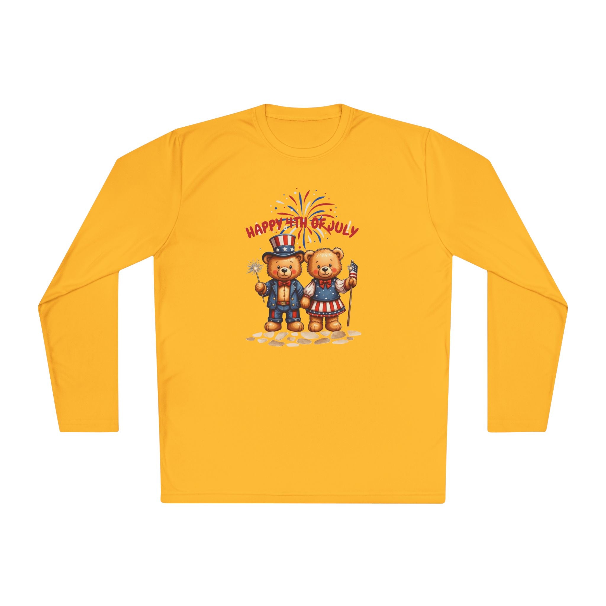 Happy 4th of July Teddy Bear Couple  Unisex Lightweight Long Sleeve Tee