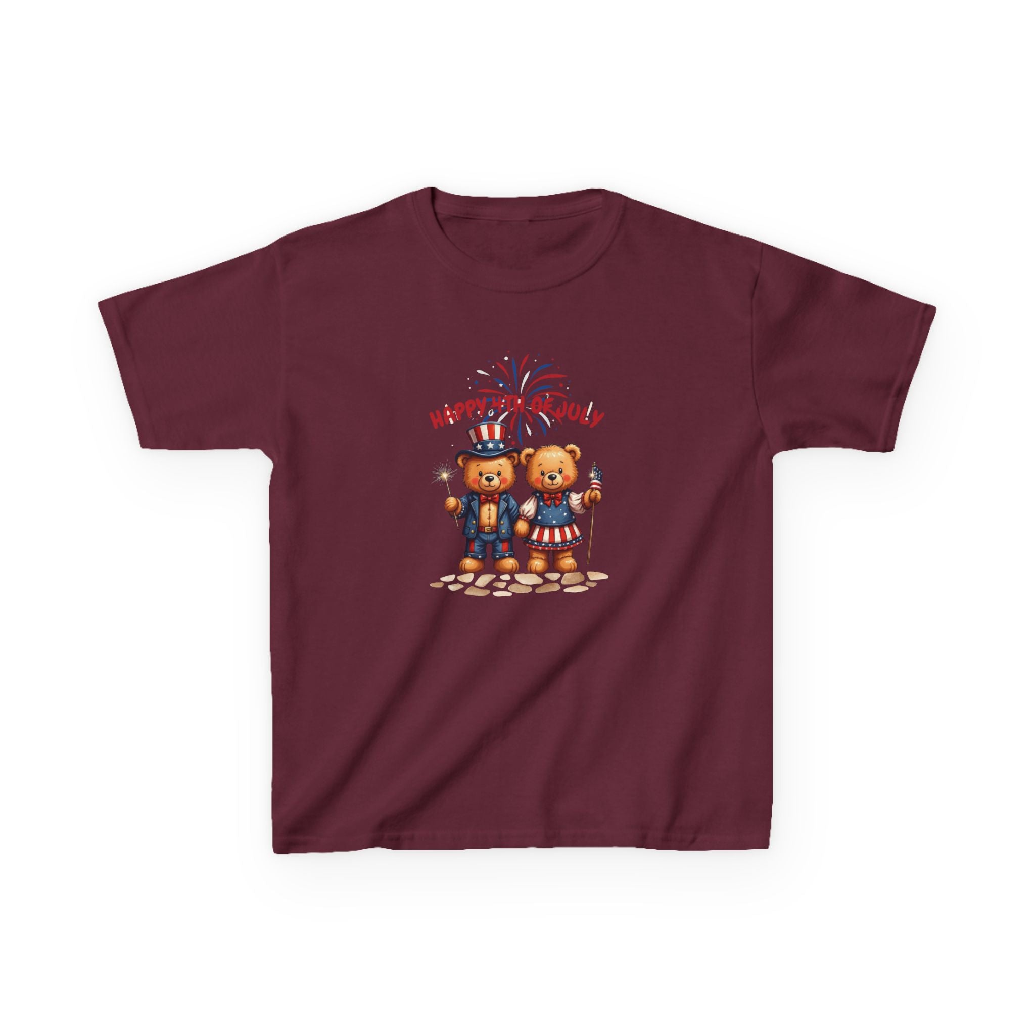 Happy 4th of July Teddy Bear Couple Happy 4th of July Kids Heavy Cotton