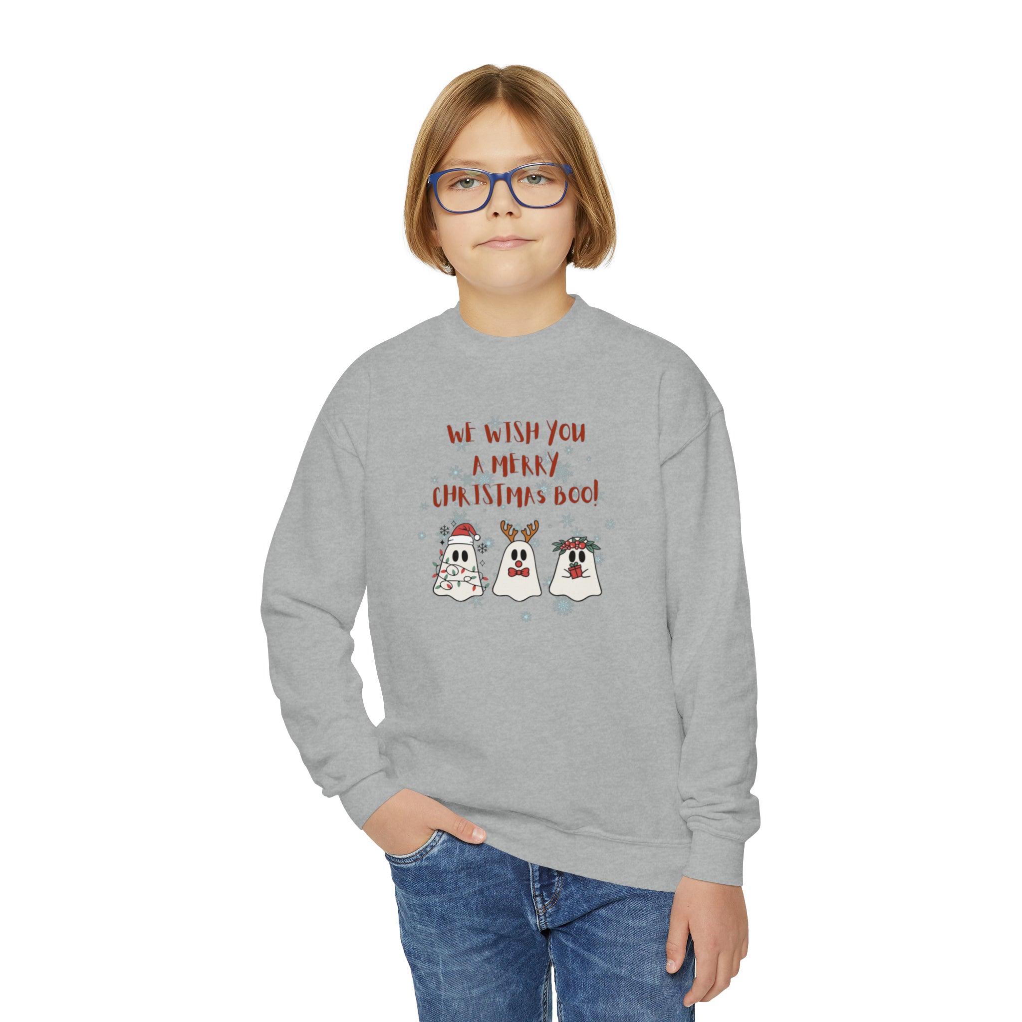 We Wish You A Merry Christmas Boo Youth Crewneck Sweatshirt