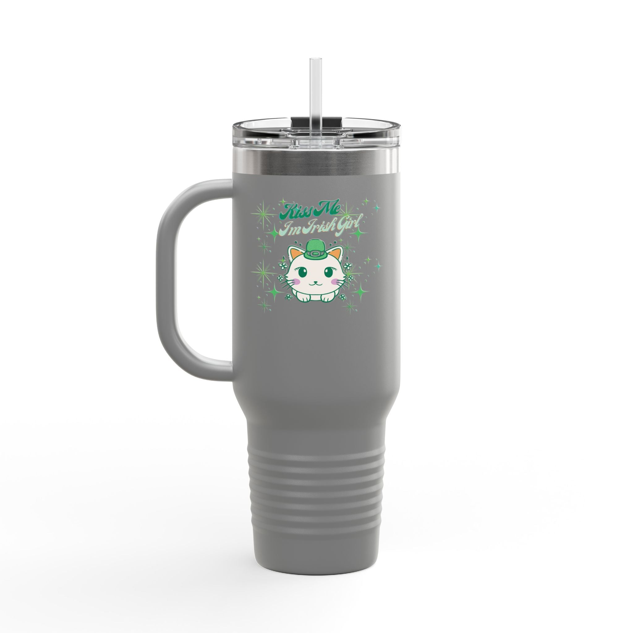 Kiss Me I'm Irish Cat Insulated Travel Mug - 40oz