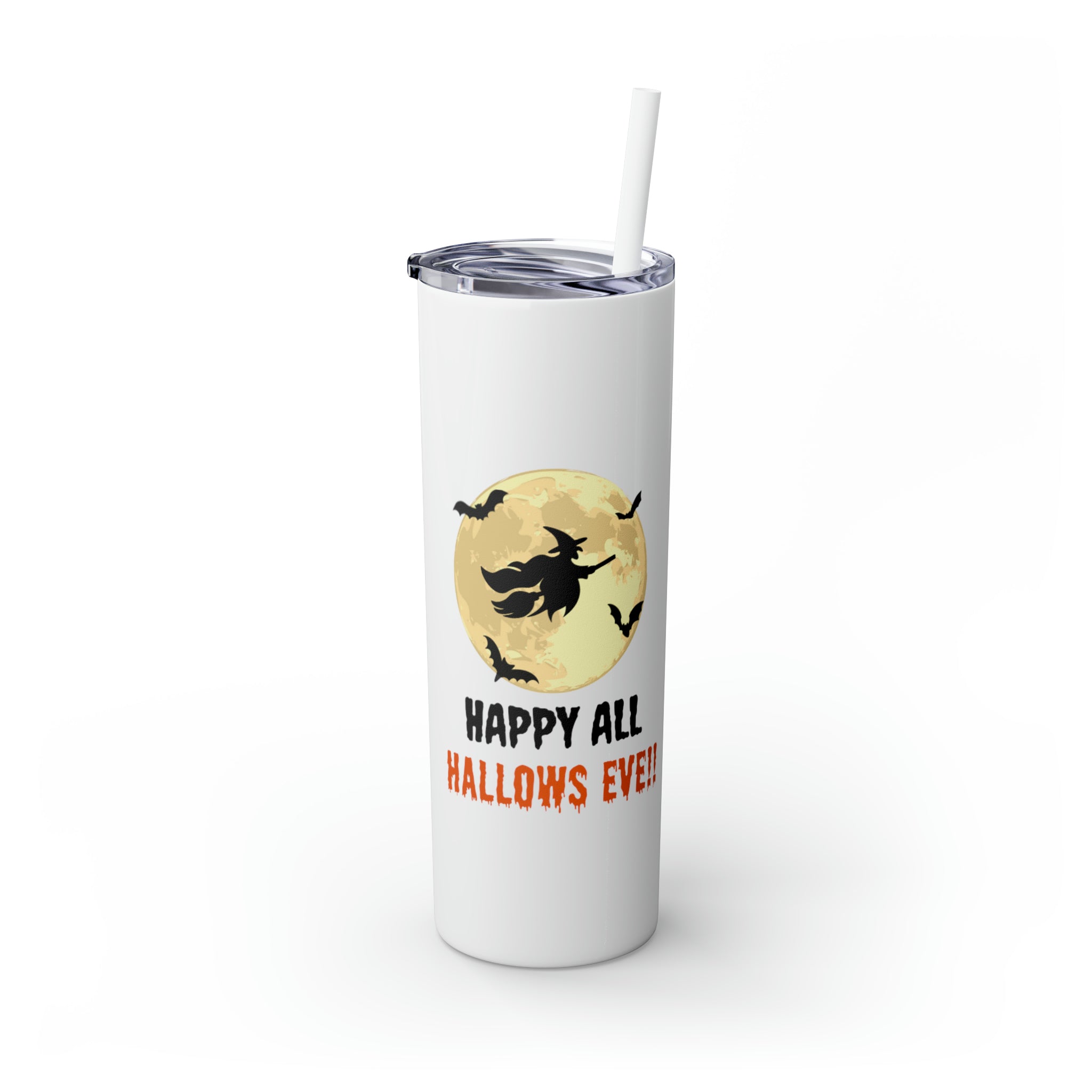 Happy All Hallows Eve Skinny Tumbler with Straw, 20oz
