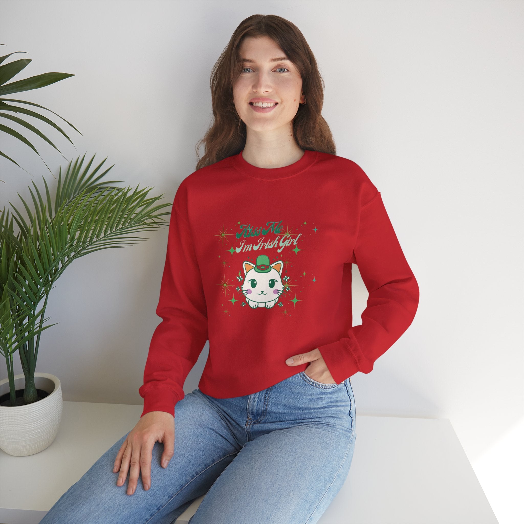 Kiss Me I'm Irish Cat Crewneck Sweatshirt - Unisex Heavy Blend™