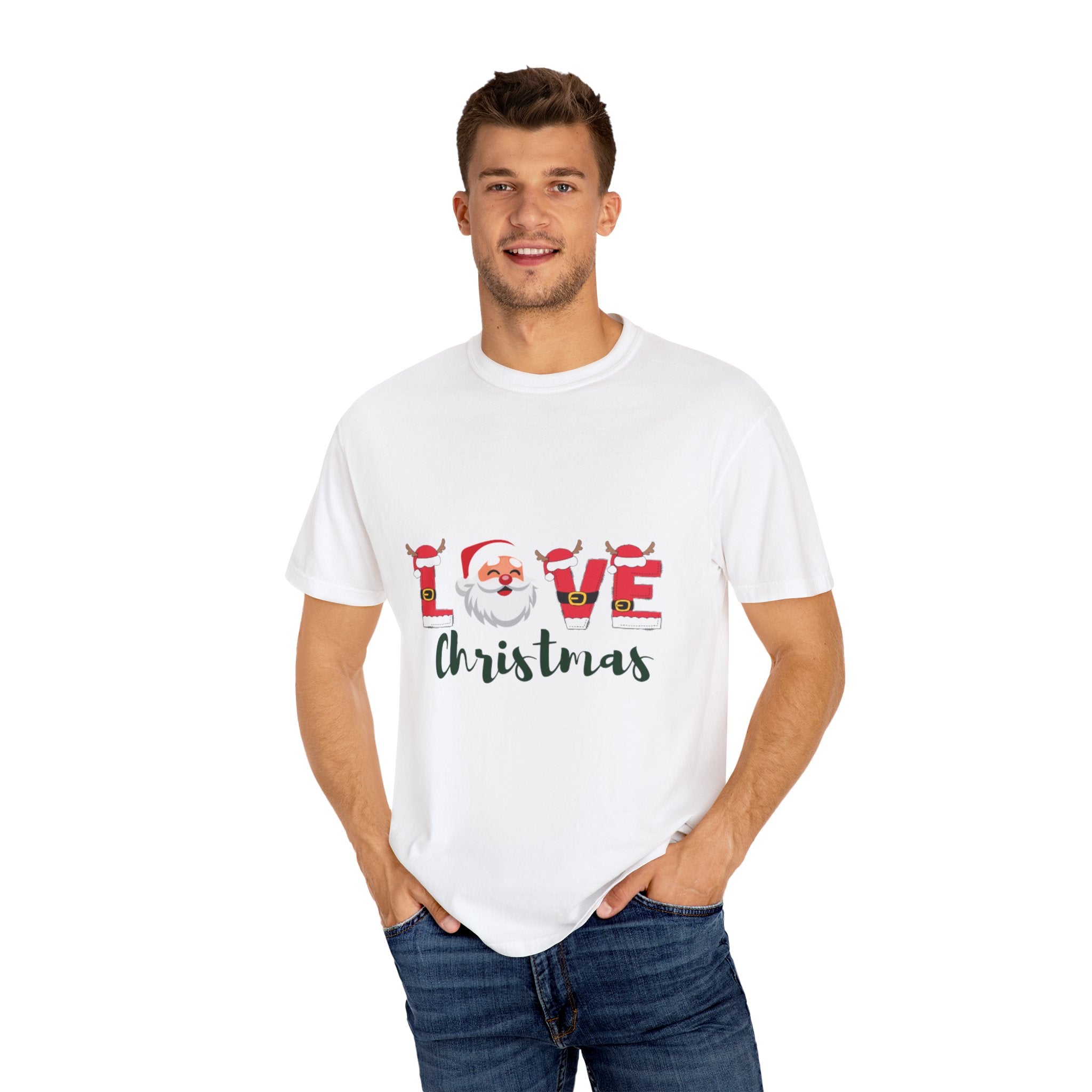 Santa Claus Loves Christmas Unisex Garment-Dyed T-shirt