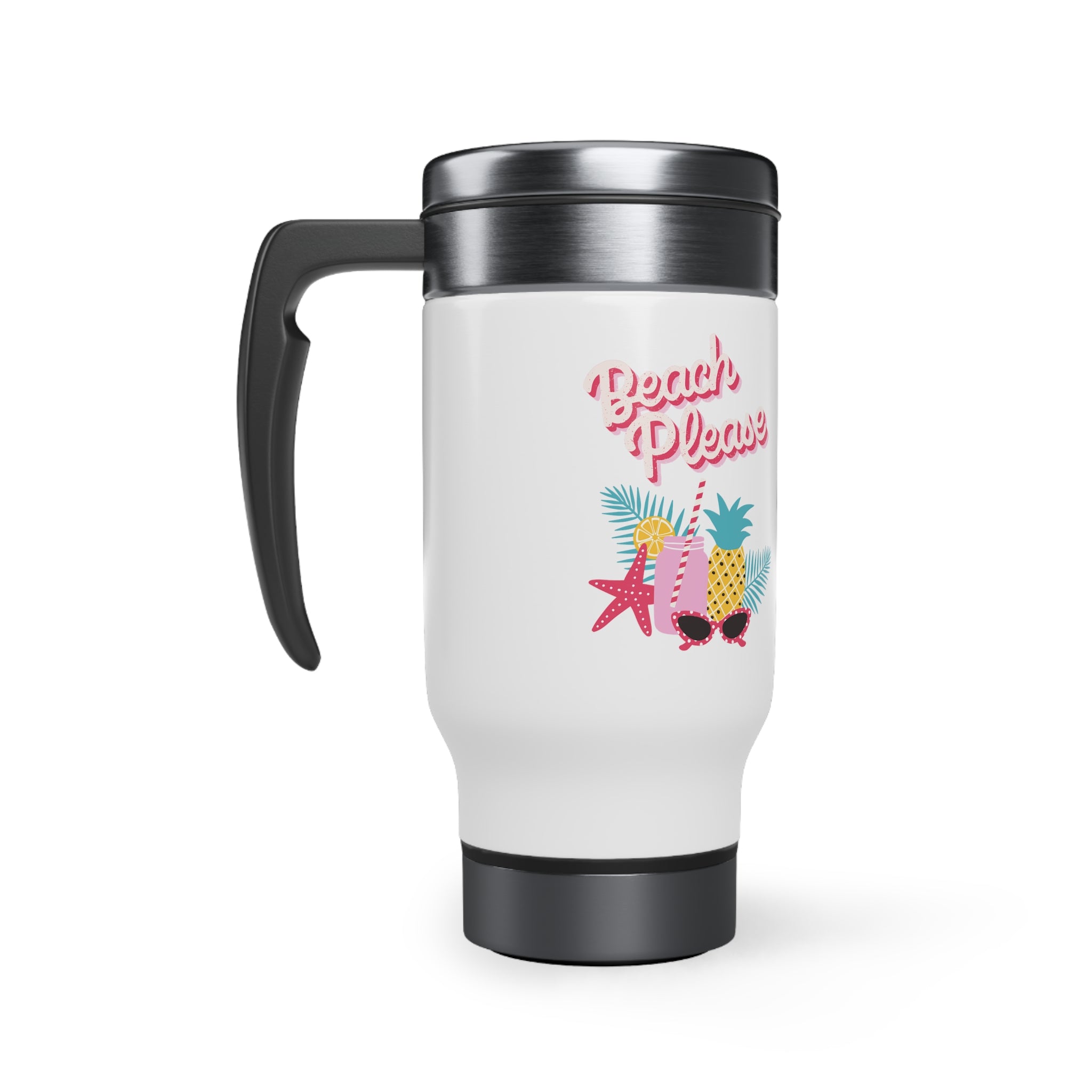 Beach Please Stainless Steel Travel Mug with Handle, 14oz