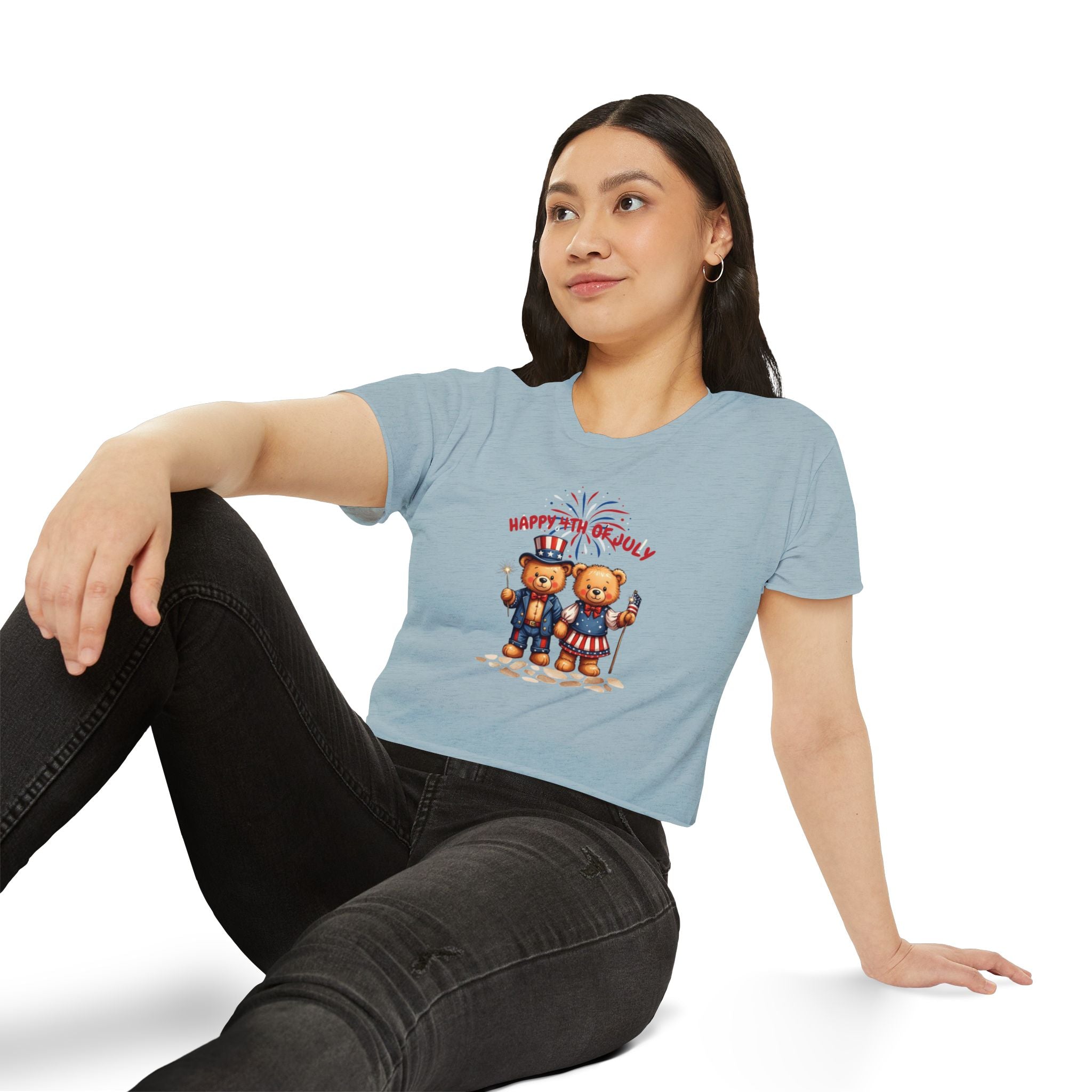 Happy 4th of July Teddy Bear Couple  Crop Top