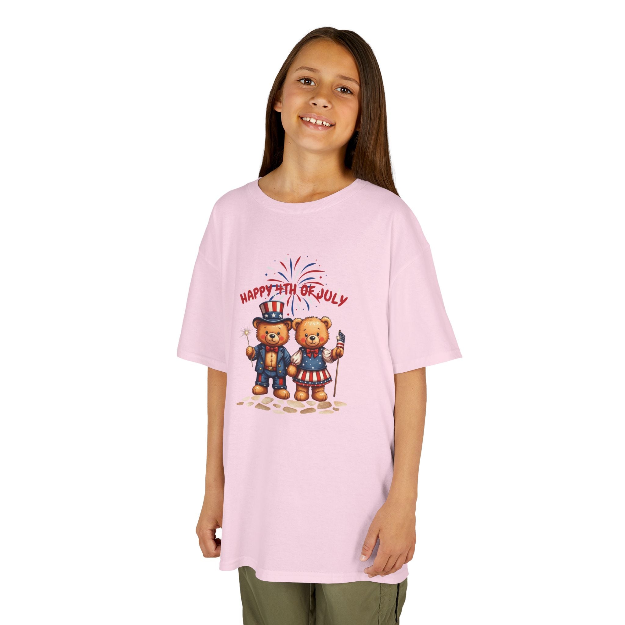 Happy 4th of July Teddy Bear Couple Happy 4th of July Kids Heavy Cotton