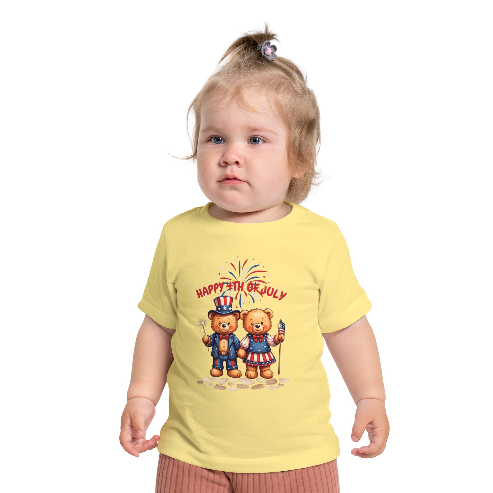 Happy 4th of July Teddy Bear Couple Baby Short T-Shirt