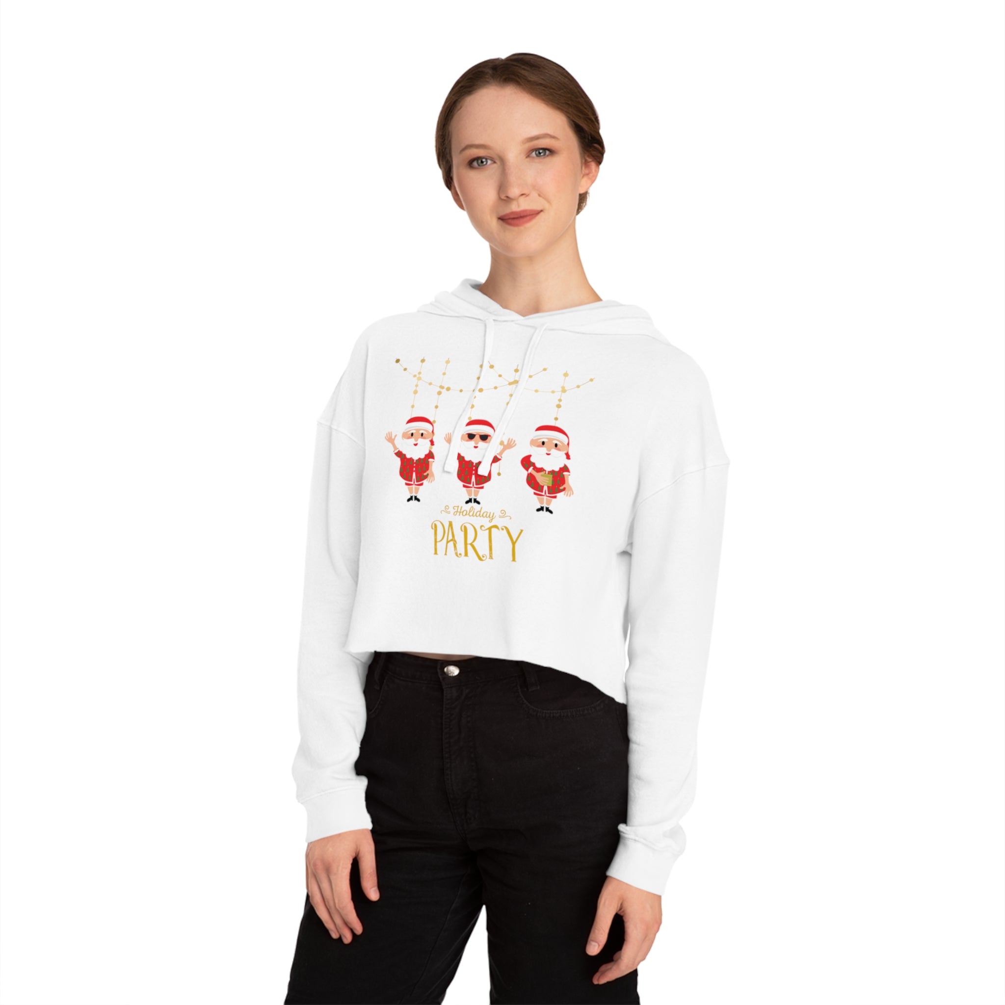 Santa's Holiday Party Women’s Cropped Hooded Sweatshirt