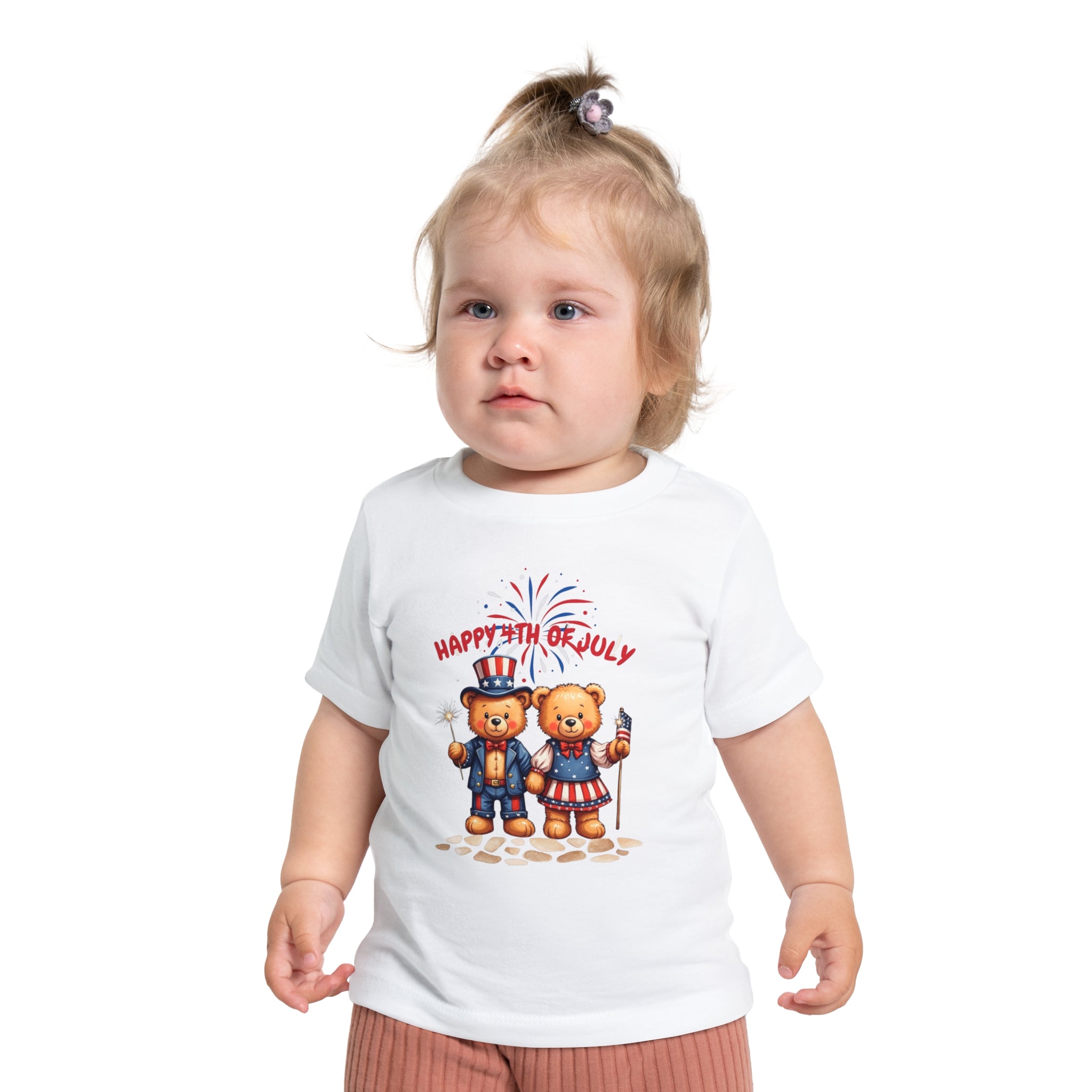 Happy 4th of July Teddy Bear Couple Baby Short T-Shirt