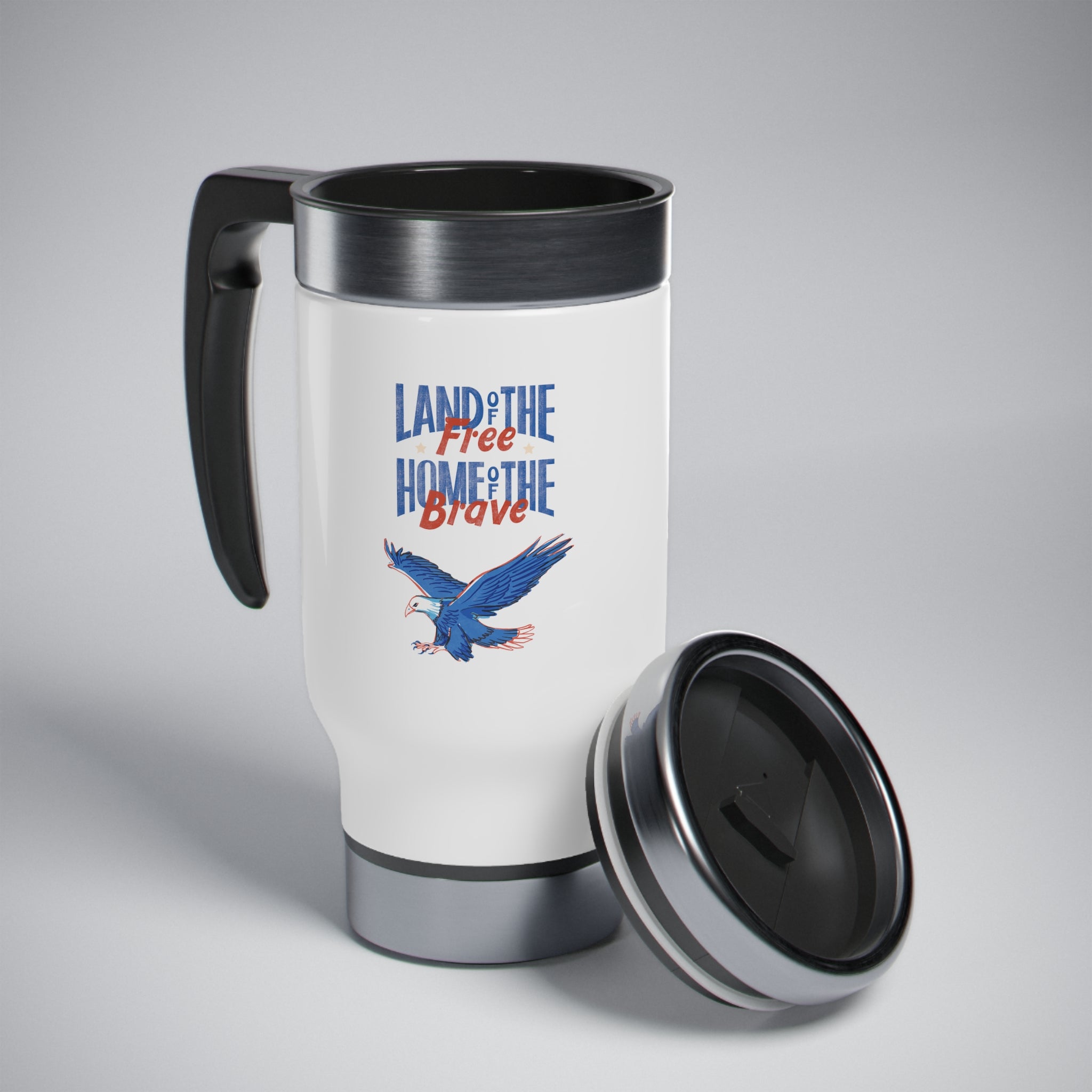 Land Of The Free Home Of The Brave Stainless Steel Travel Mug with Handle, 14oz