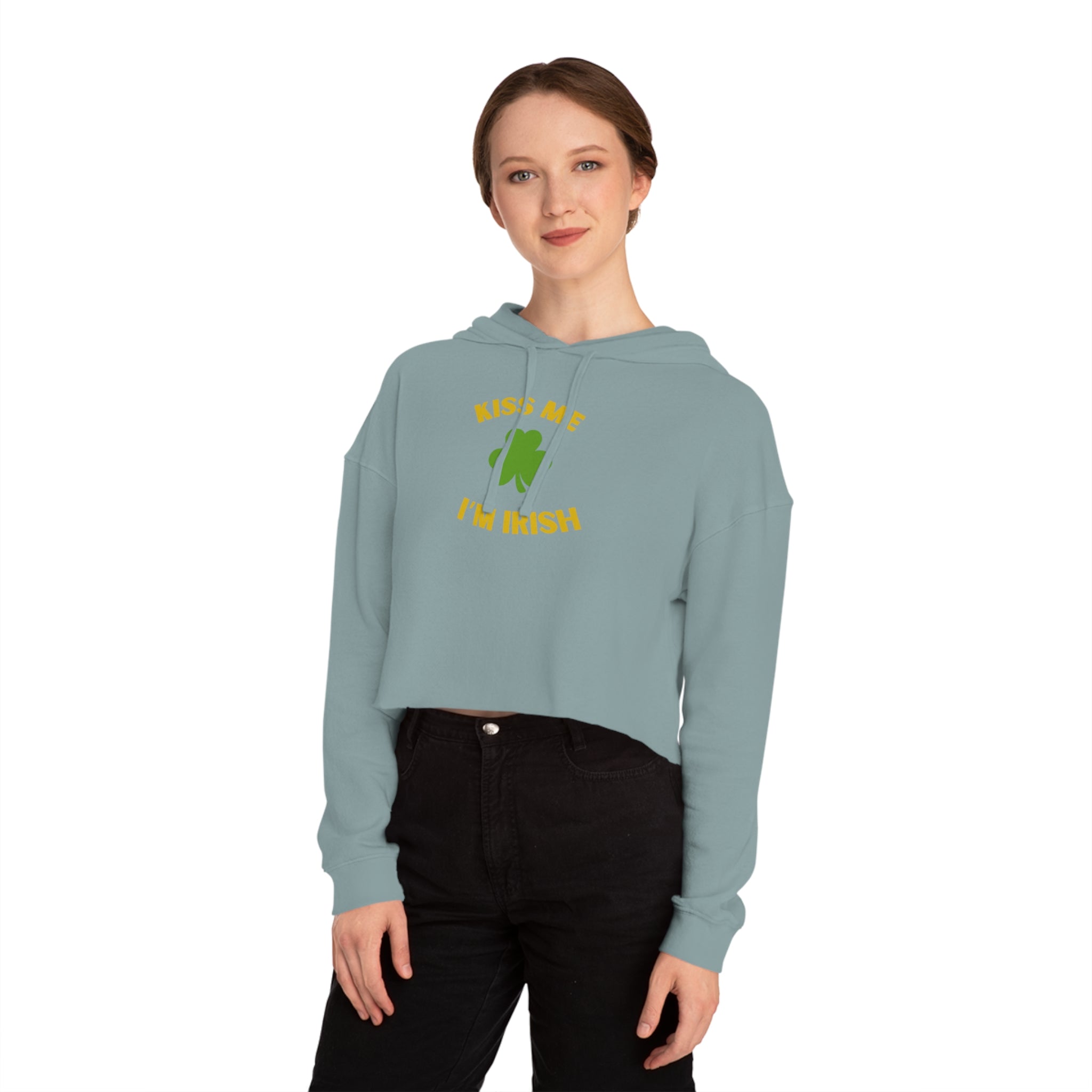 Kiss Me I'm Irish Women’s Cropped Hooded Sweatshirt