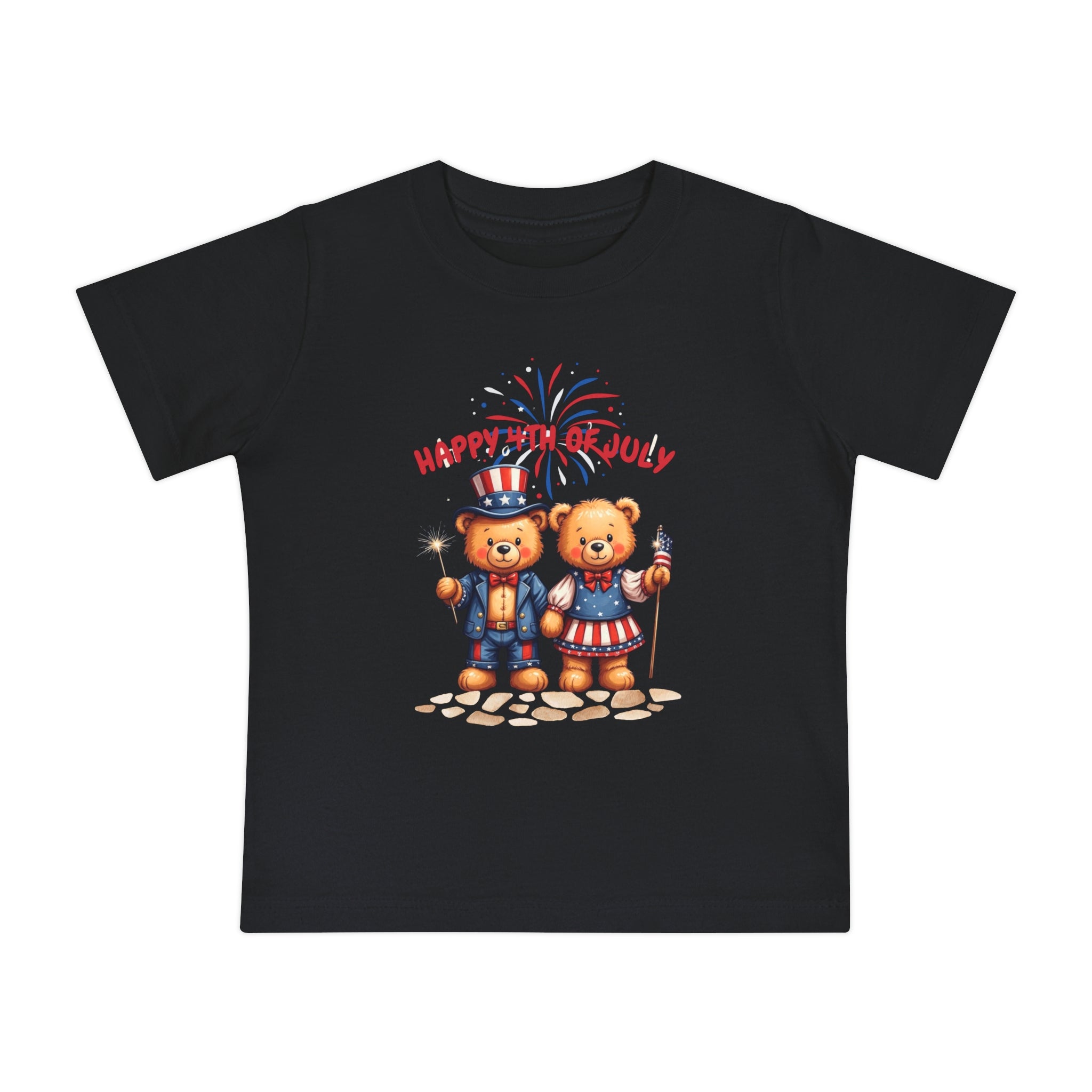 Happy 4th of July Teddy Bear Couple Baby Short T-Shirt
