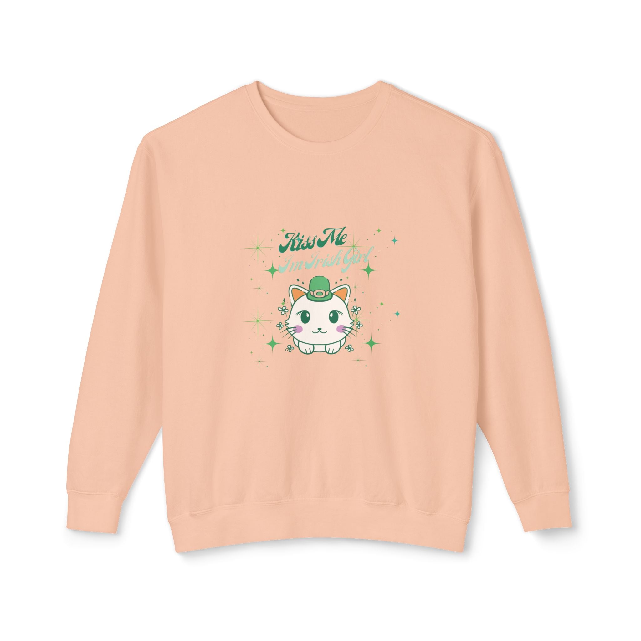 Kiss Me I'm Irish Cat Unisex Lightweight Crewneck Sweatshirt