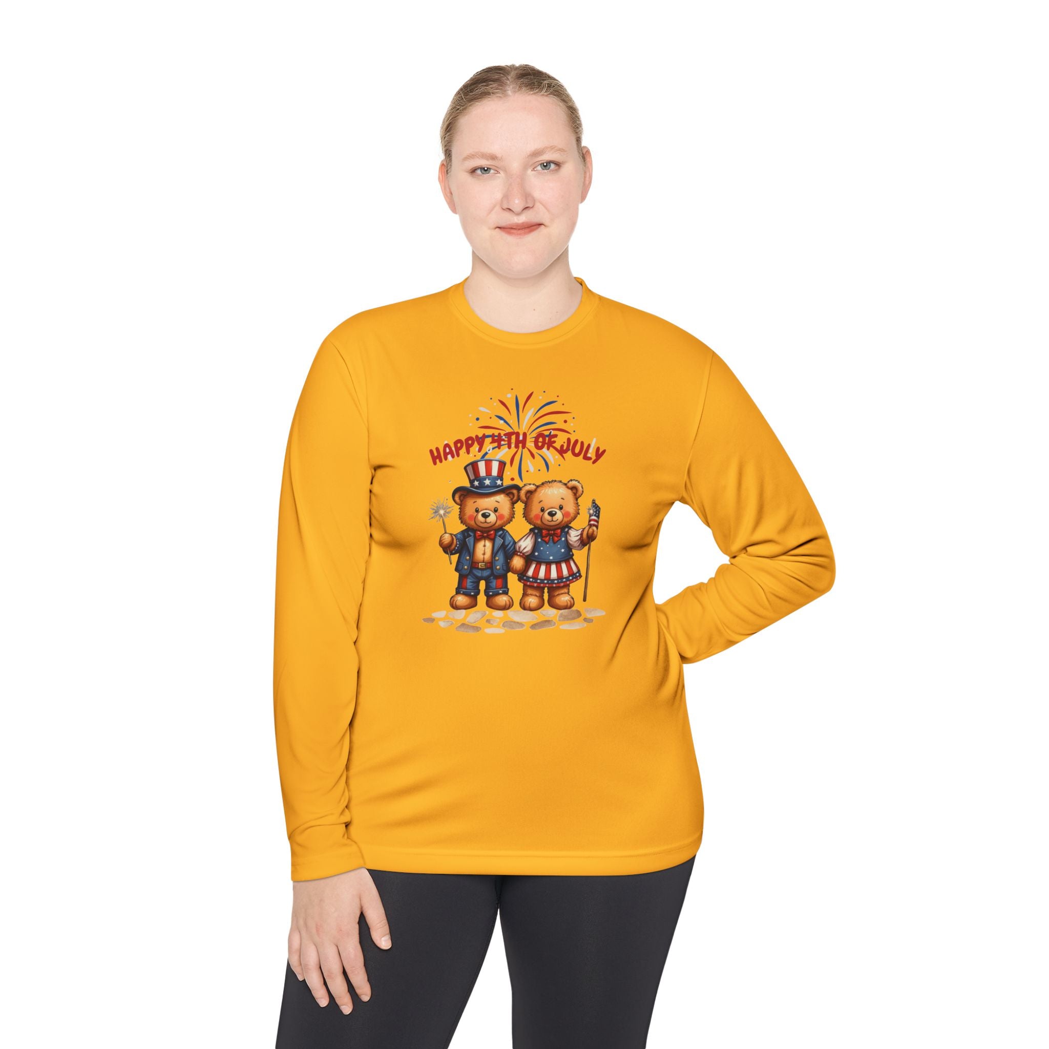 Happy 4th of July Teddy Bear Couple  Unisex Lightweight Long Sleeve Tee