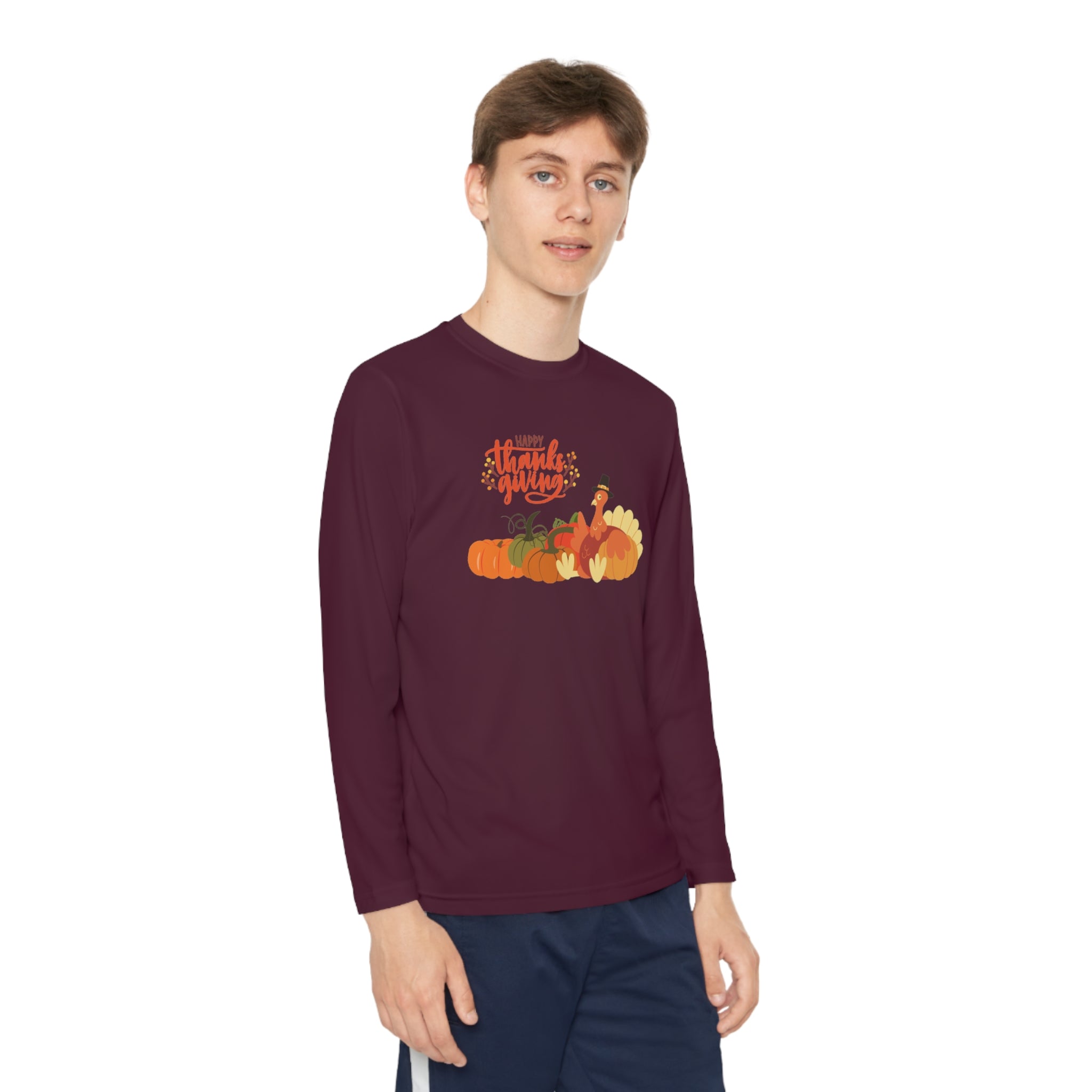 Happy Thanksgiving Turkey Youth Long Sleeve Competitor Tee