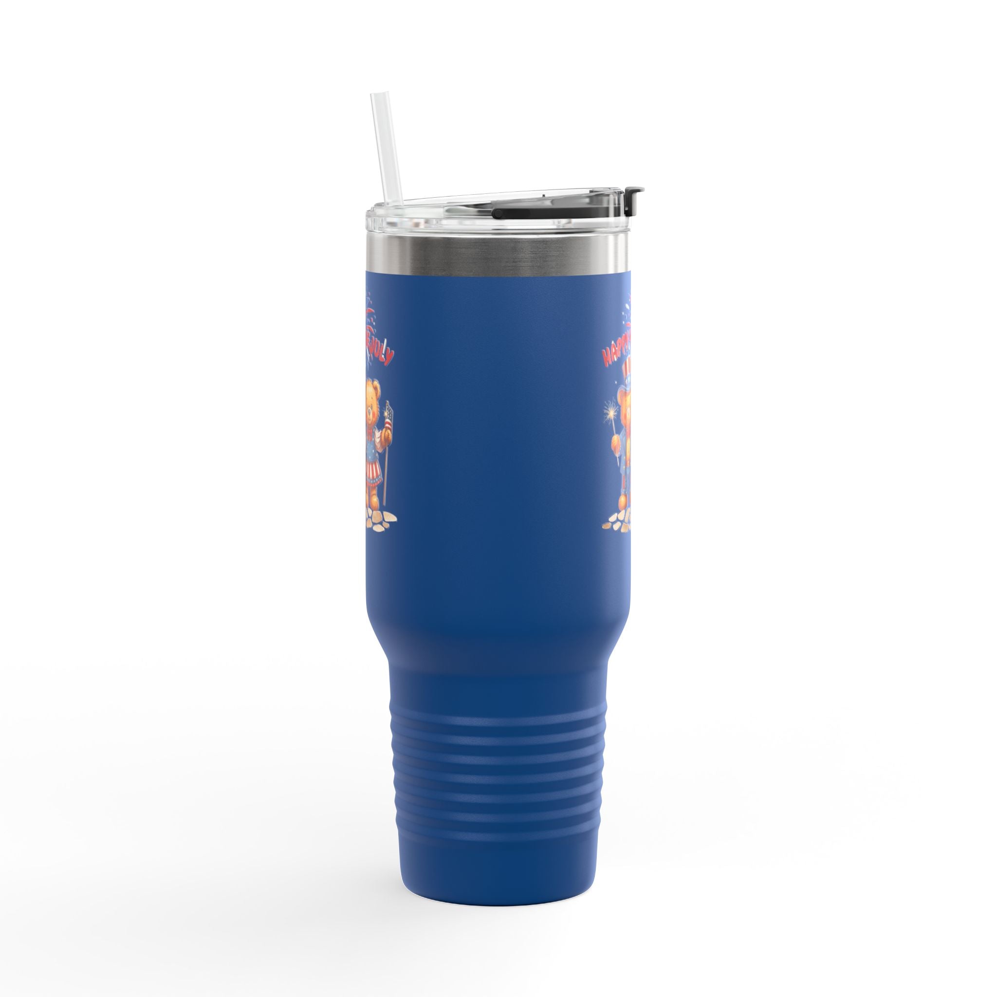 Happy 4th of July Teddy Bear Couple Insulated Travel Mug, 40oz