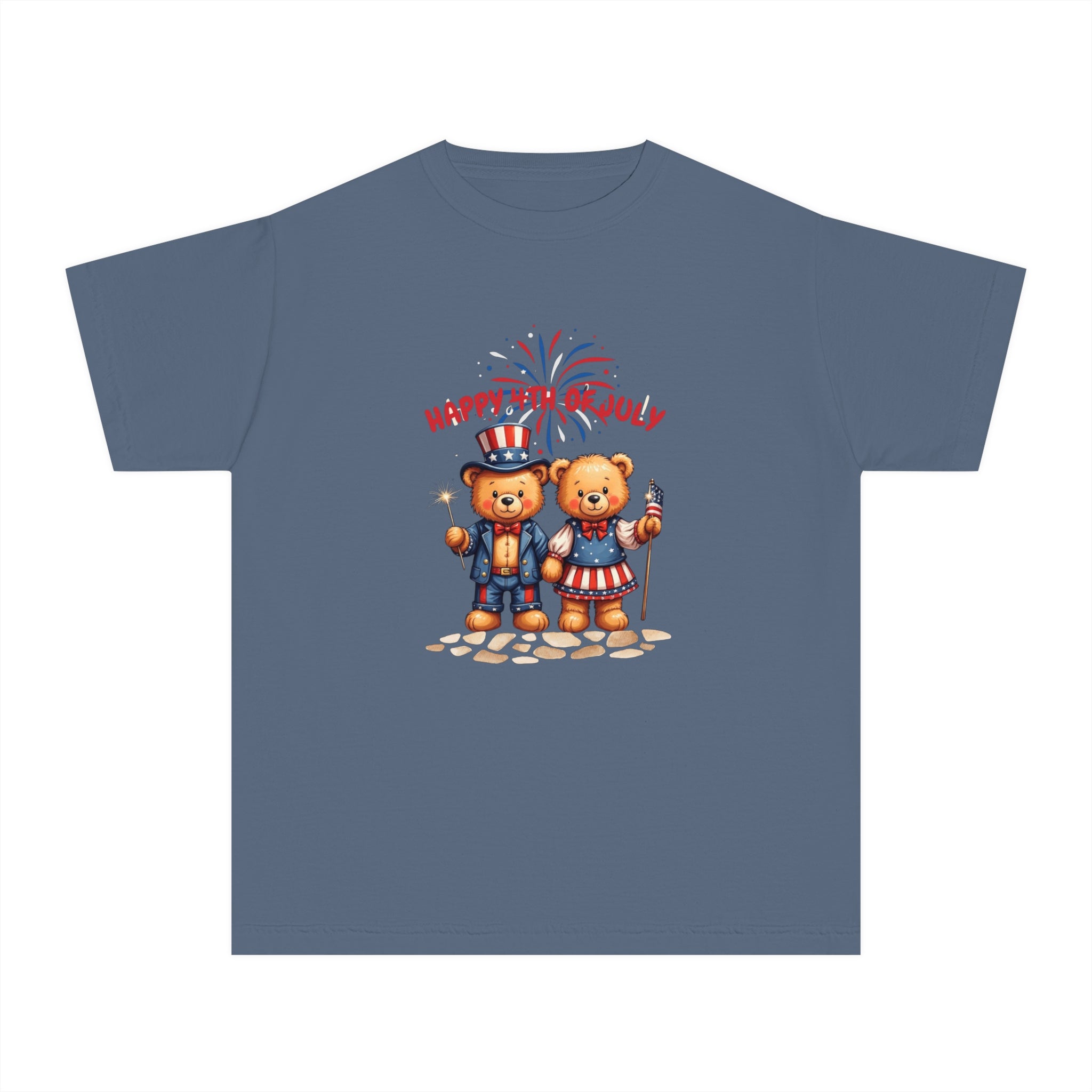 Happy 4th of July Teddy Bear Couple  Youth Midweight Tee