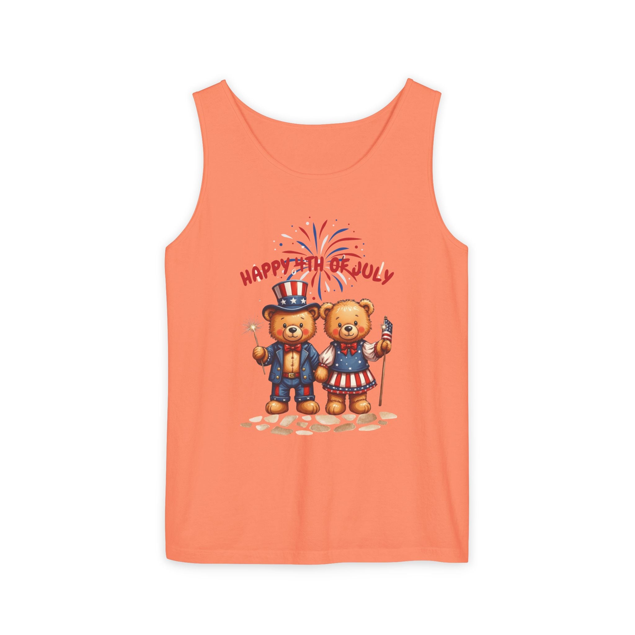 Happy 4th of July Teddy Bear Couple Tank Top
